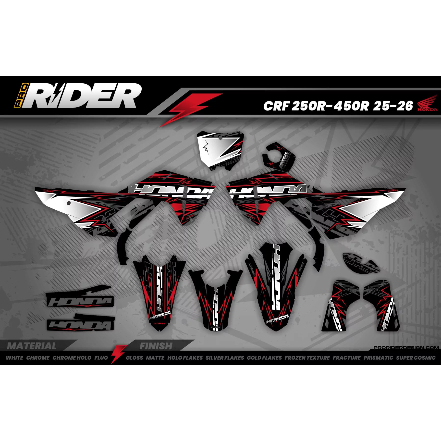 Stickerset MOTOCROSS HONDA W-RED BOLD EFFECT - STICKERSET MOTOR HONDA