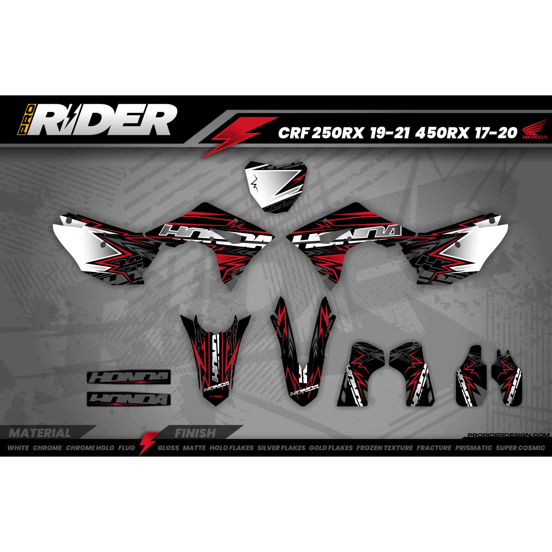 KIT ADESIVOS MOTOCROSS HONDA W-RED BOLD EFFECT - KIT ADESIVOS MOTO HONDA
