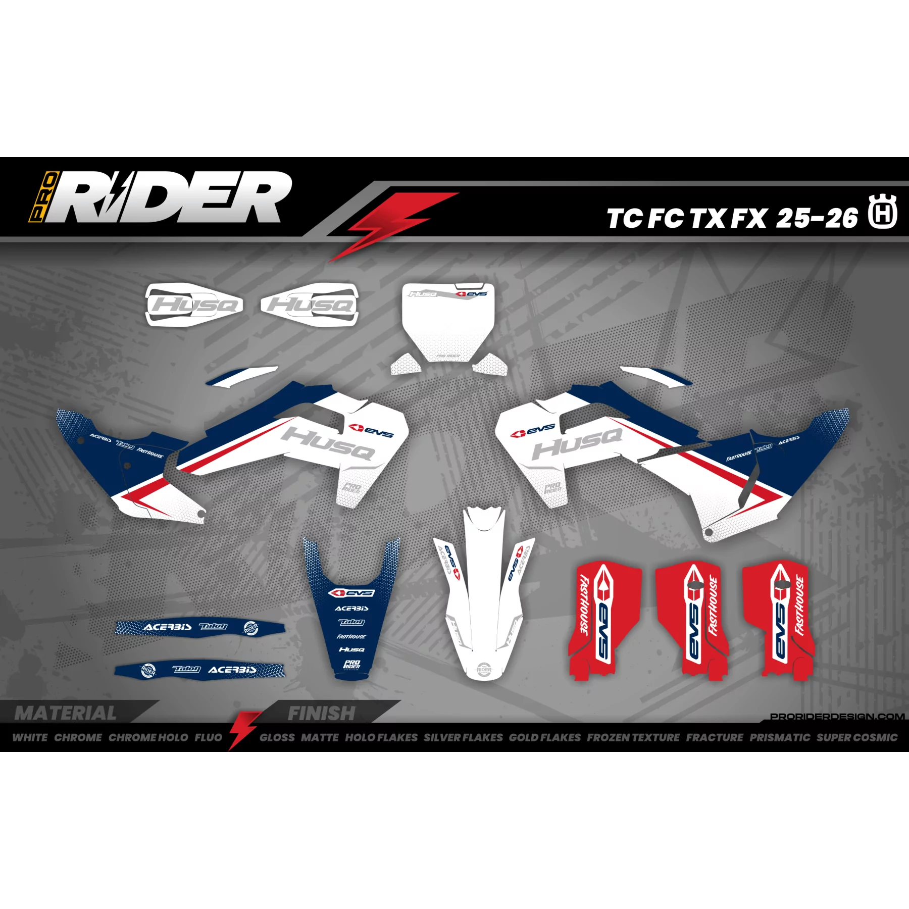 Kit adesivos Motocross HUSQVARNA EVS PATRIOT - KIT ADESIVOS HUSQVARNA MOTOCROSS / ENDURO