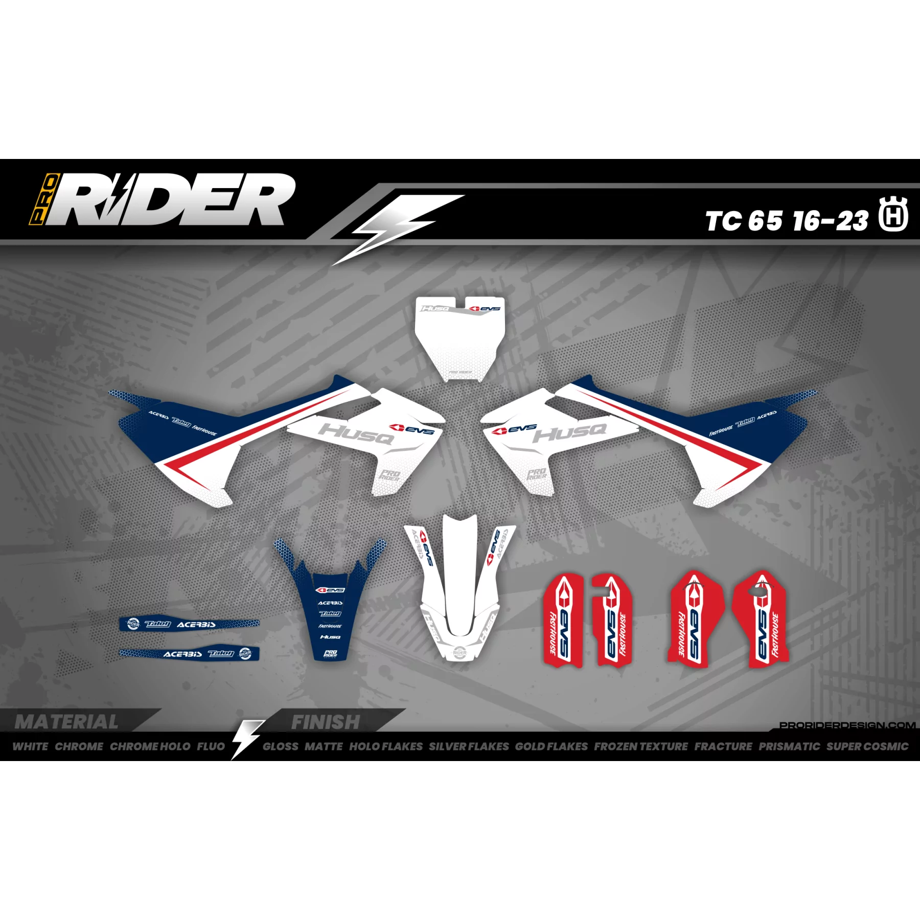 Kit adesivos Motocross HUSQVARNA EVS PATRIOT - KIT ADESIVOS HUSQVARNA MOTOCROSS / ENDURO