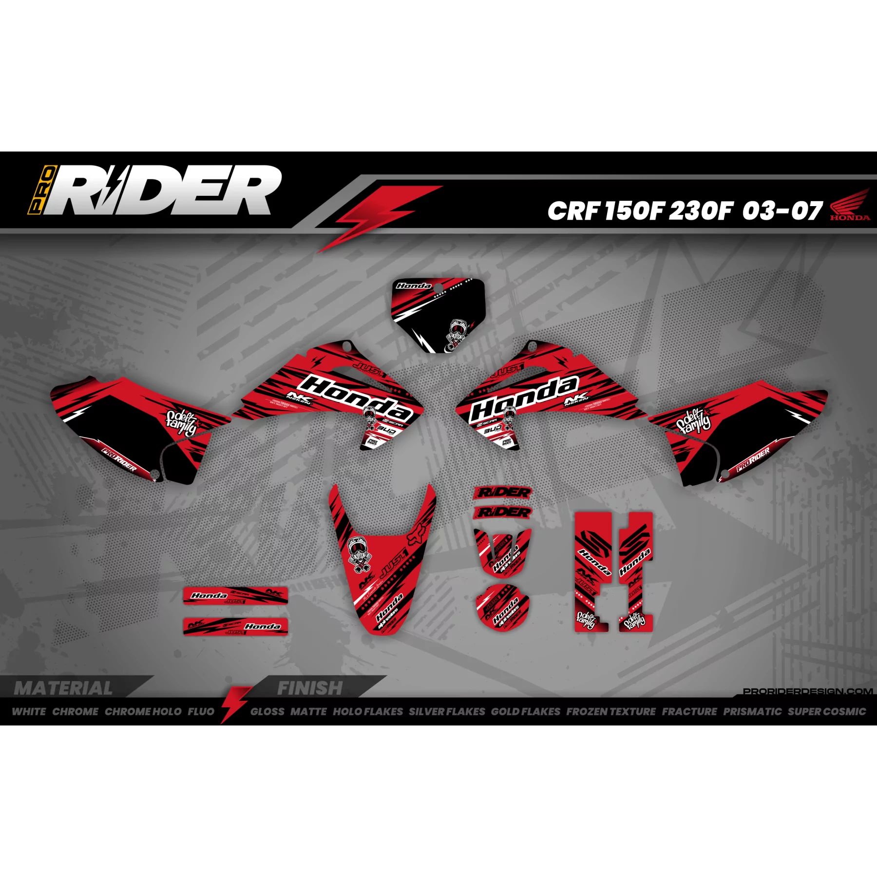 Kit adesivos Motocross HONDA JUST1 RED - KIT ADESIVOS MOTOCROSS ENDURO