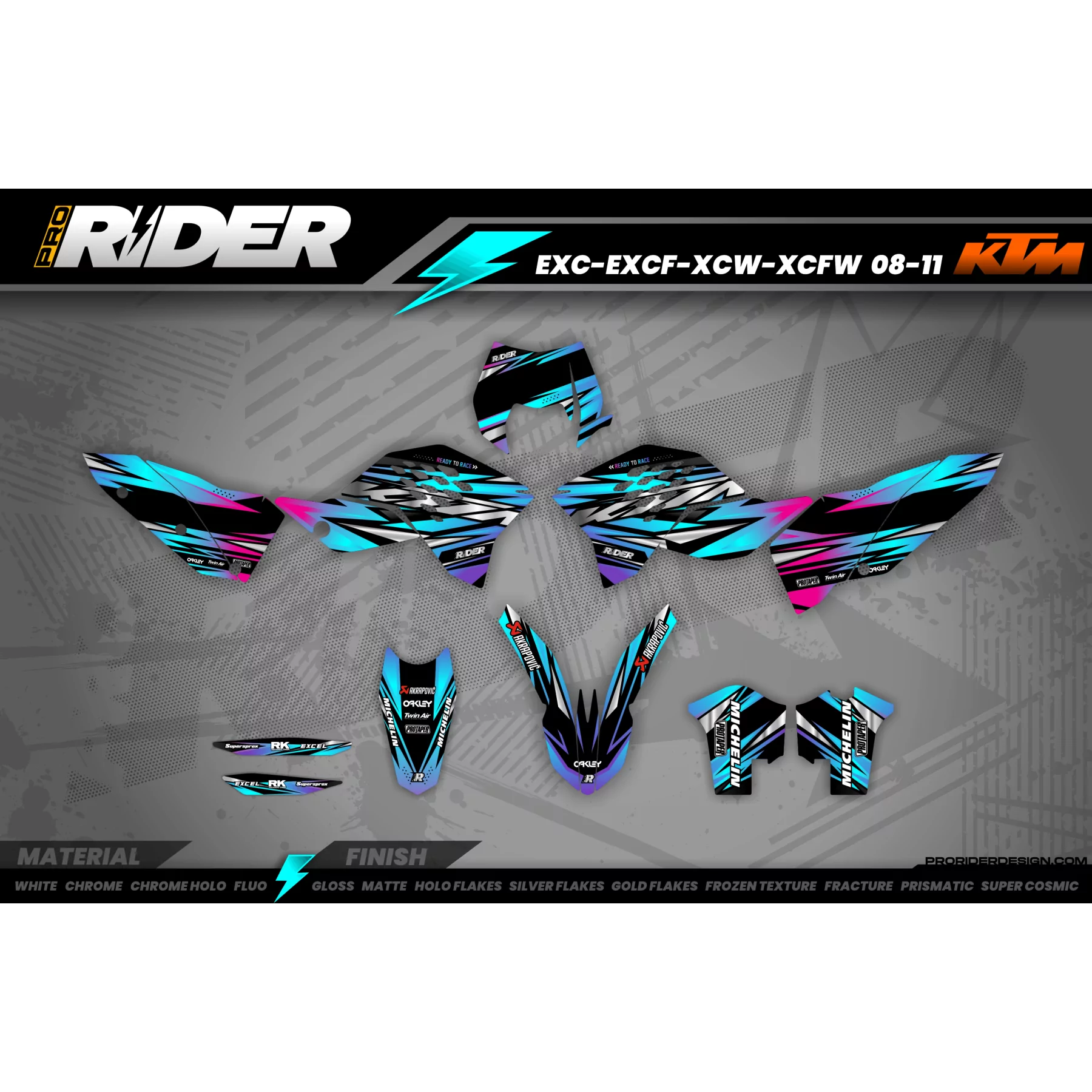 Kit adesivos MOTOCROSS KTM BLUE LUMEN - Kit adesivos MOTO KTM