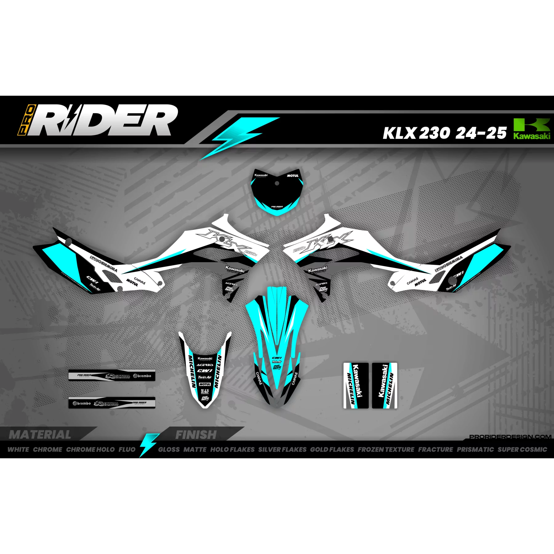 Kit adhesivos Motocross KAWASAKI TEAL ONE  - KIT ADHESIVOS MOTOCROSS KAWASAKI
