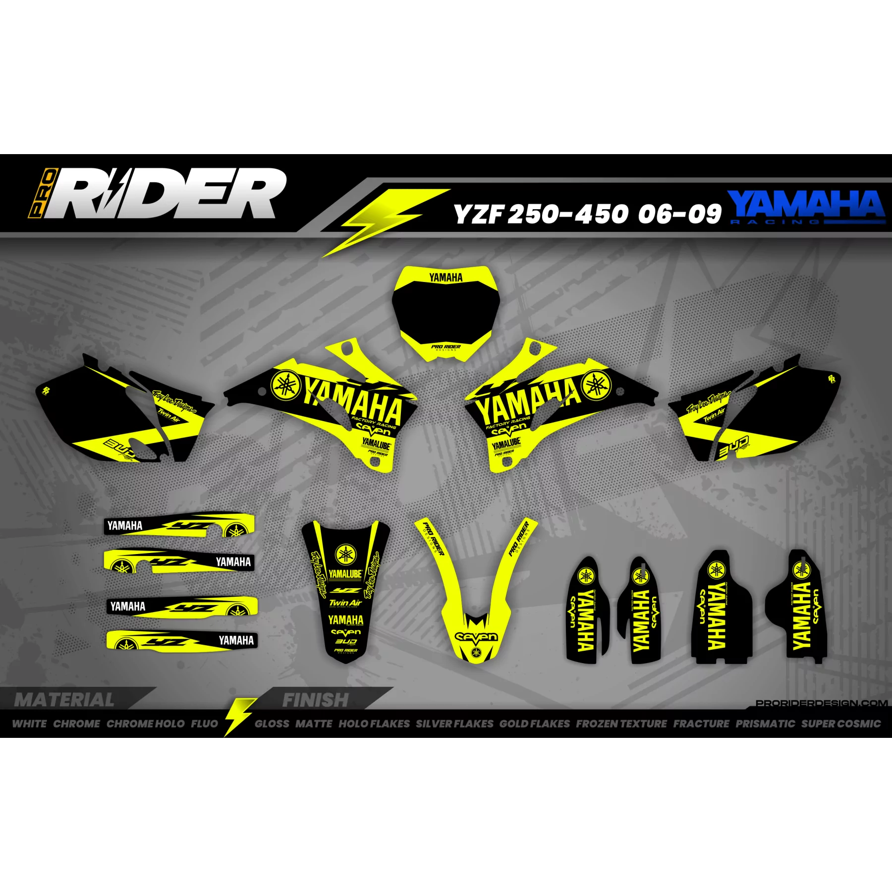Kit adesivos Motocross YAMAHA FLUO SEVEN : Magnífico kit para as Motocross Yamaha - KIT ADESIVOS MOTOCROSS / ENDURO YAMAHA