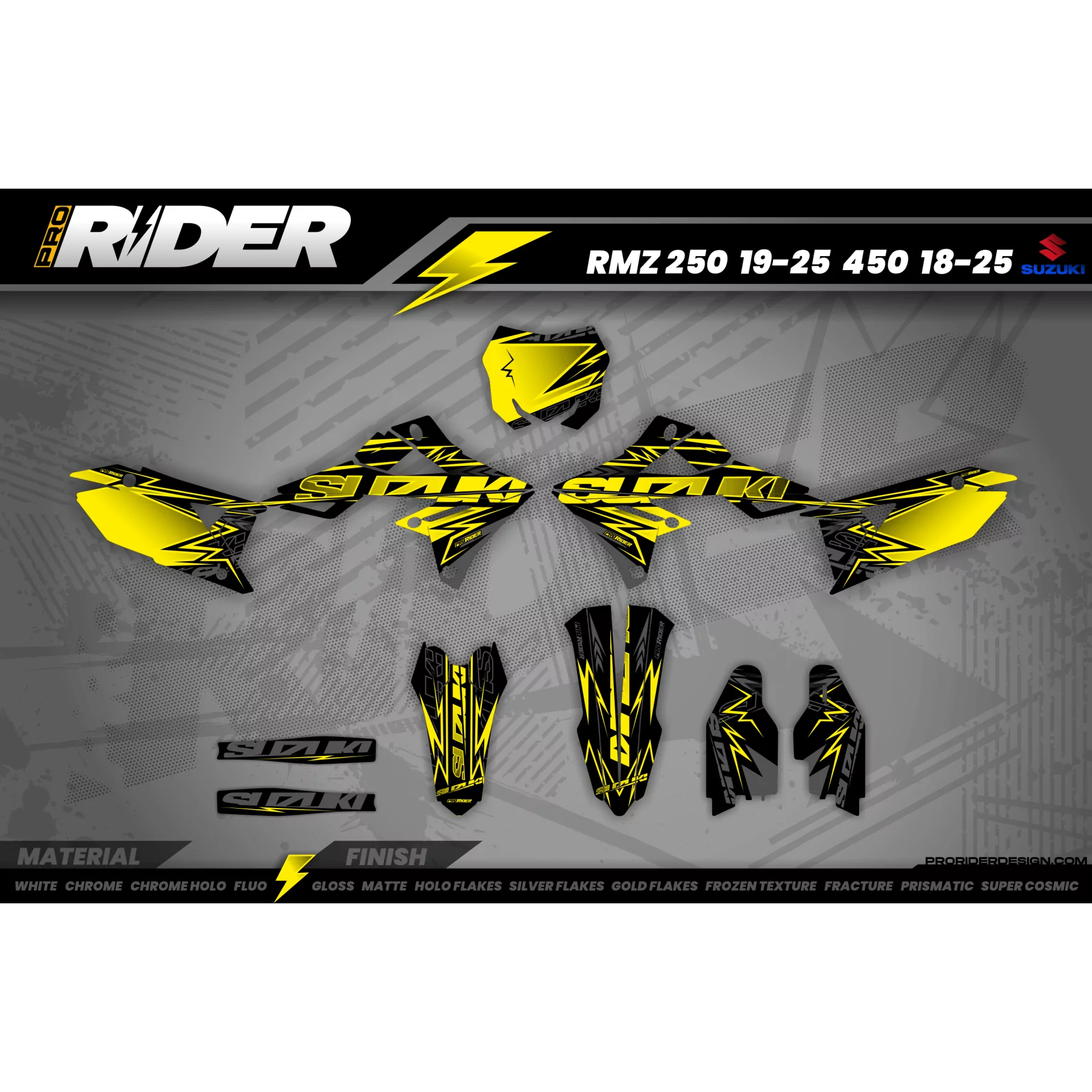 Stickerset SUZUKI | YELLOW BOLD EFFECT - STICKERSET MOTOCROSS / ENDURO SUZUKI