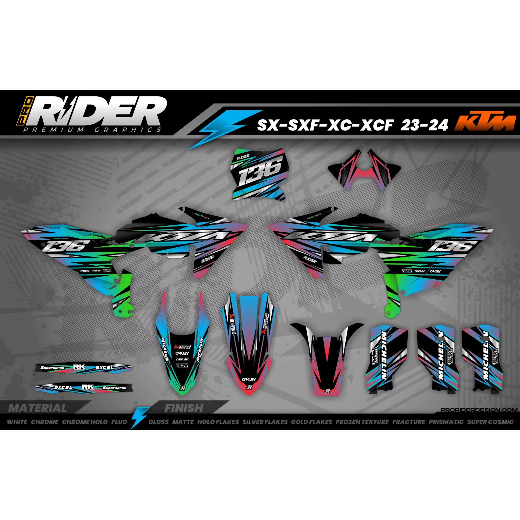 Kit adesivos MOTOCROSS KTM GREEN LUMEN - Kit adesivos MOTO KTM
