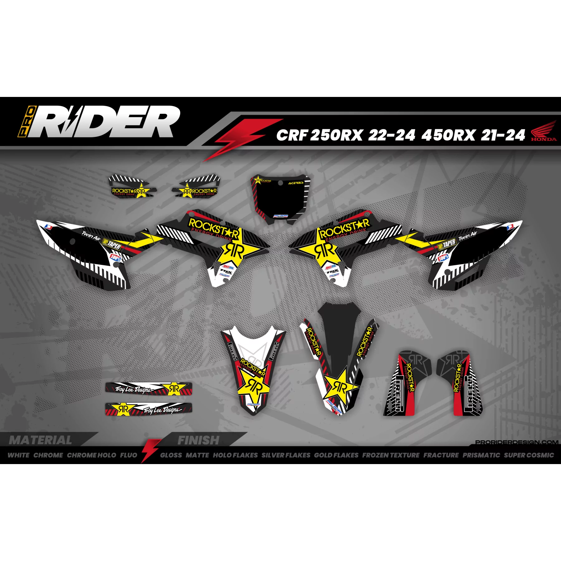KIT ADESIVOS MOTOCROSS PERSO ROCKSTAR Edição Limitada vermelho (ref:prda19a) - KIT ADESIVOS MOTOCROSS ENDURO