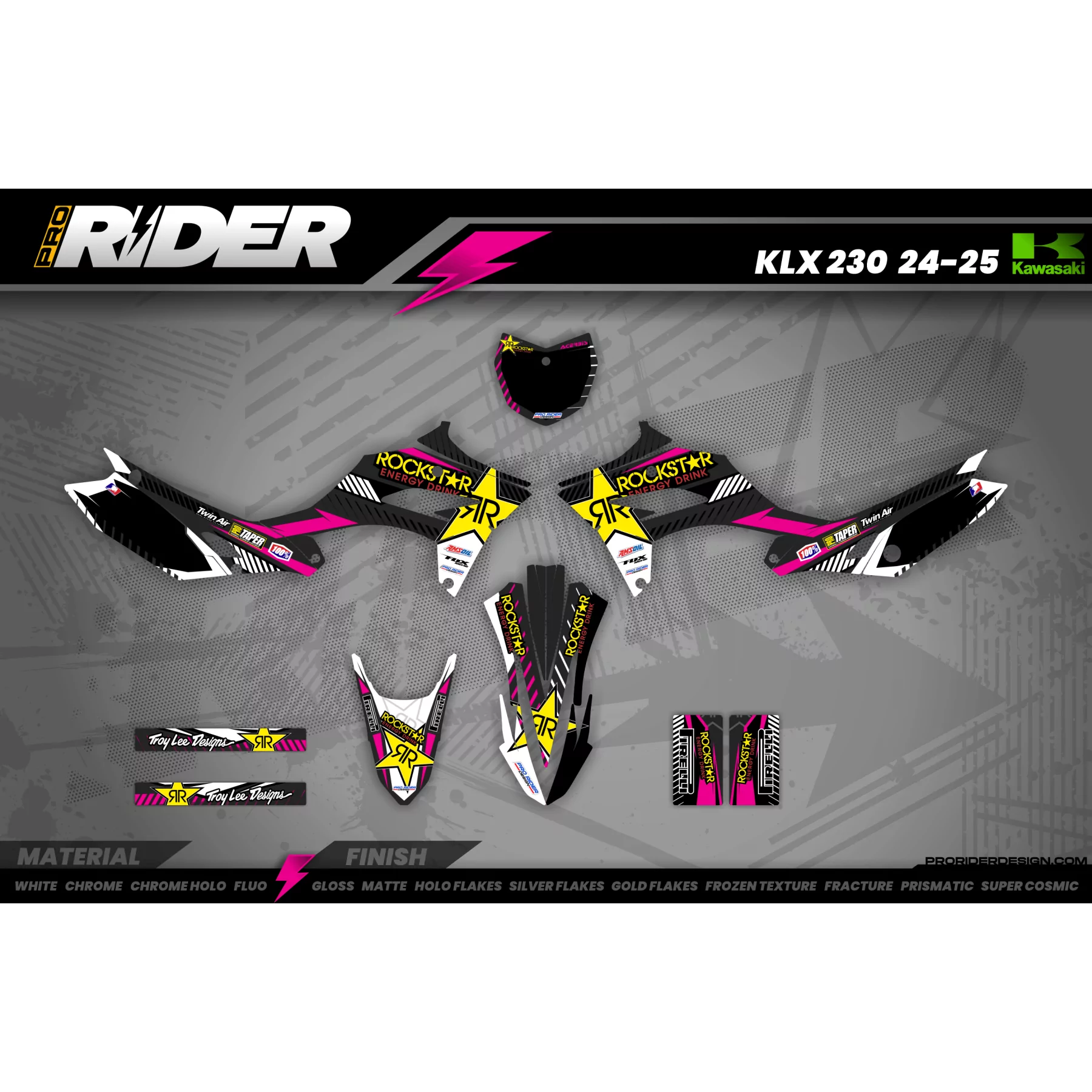 STICKERSET MOTOCROSS PERSO ROCKSTAR Limited Edition roze (ref:prda19f) - Stickerset MOTOCROSS ENDURO