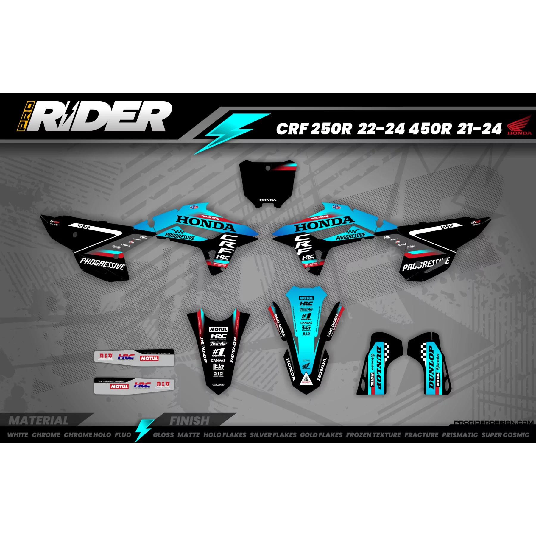 Kit adesivos Motocross HONDA TEAM HRC PROGRESSIVE | TEAL - KIT ADESIVOS MOTOCROSS ENDURO