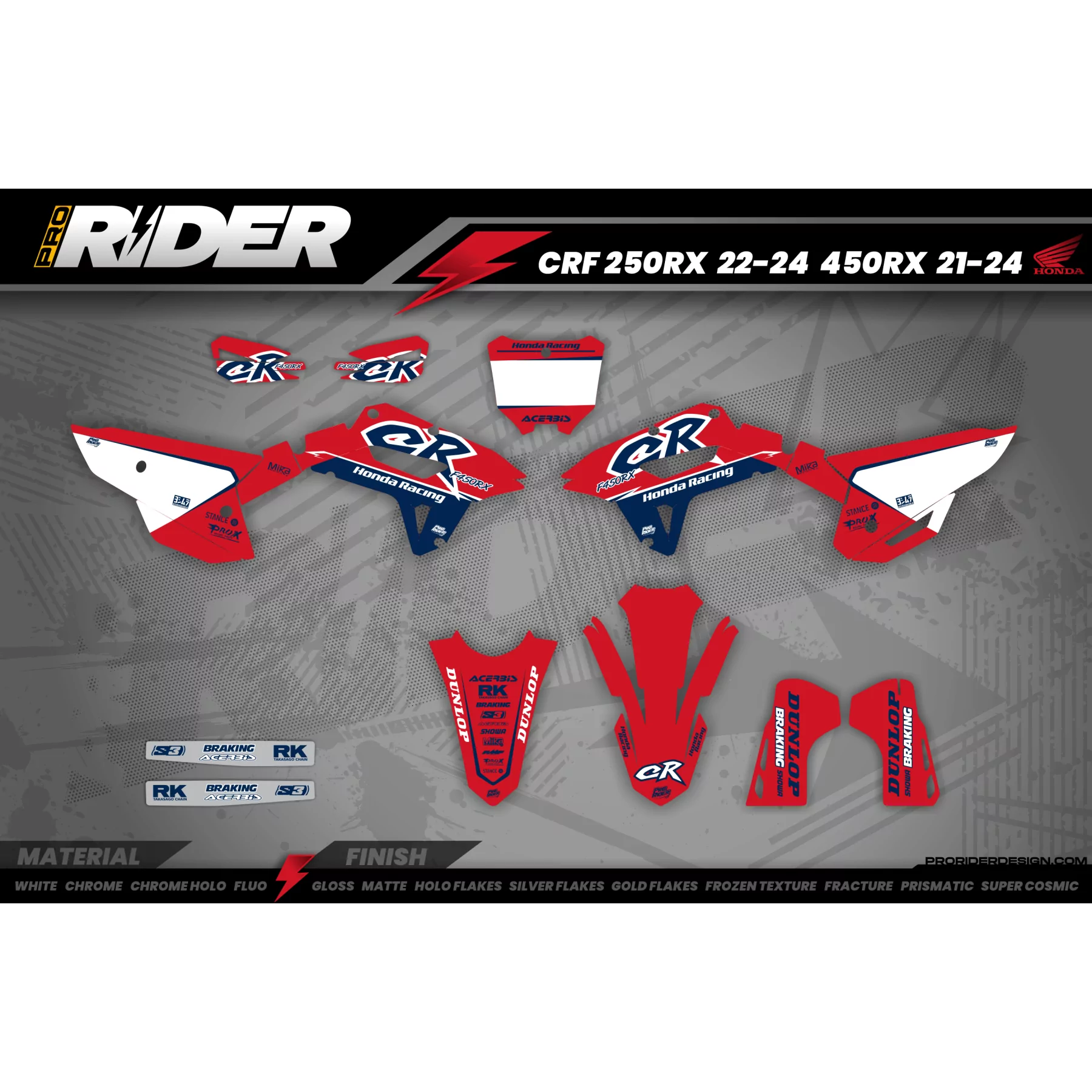 graphics kit Motocross HONDA MX TEST REDRED - MOTOCROSS ENDURO GRAPHICS