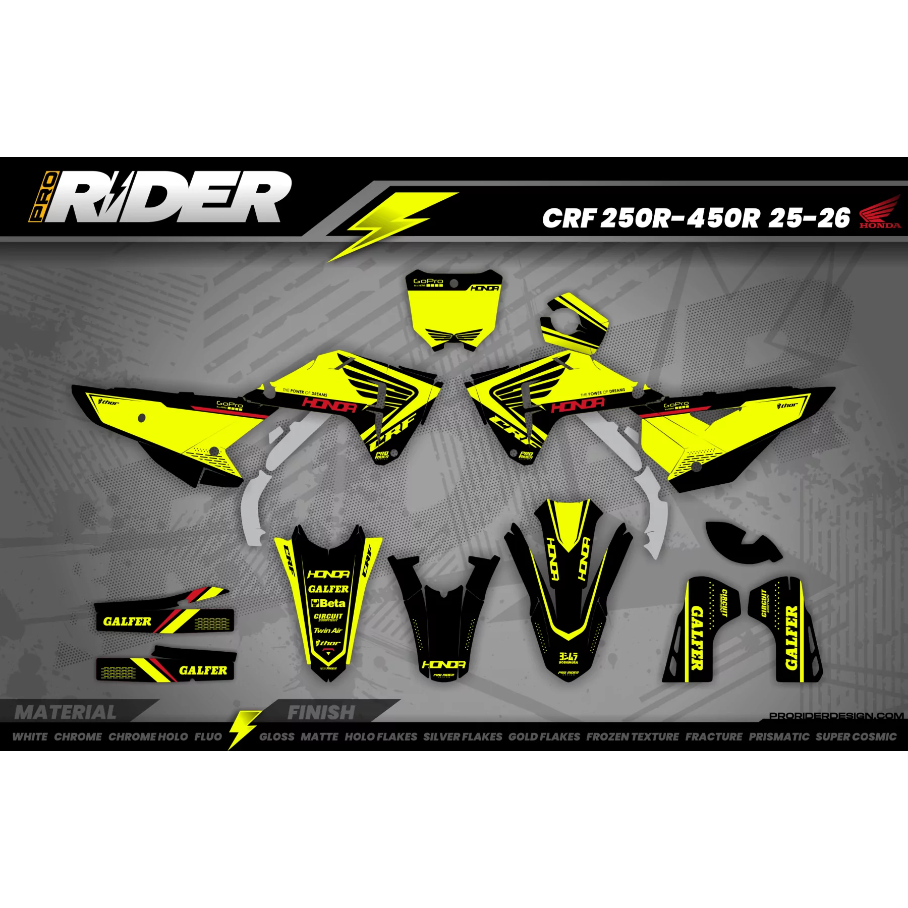 Kit adesivos Motocross FLUO PERSO HONDA PRO - KIT ADESIVOS MOTOCROSS ENDURO