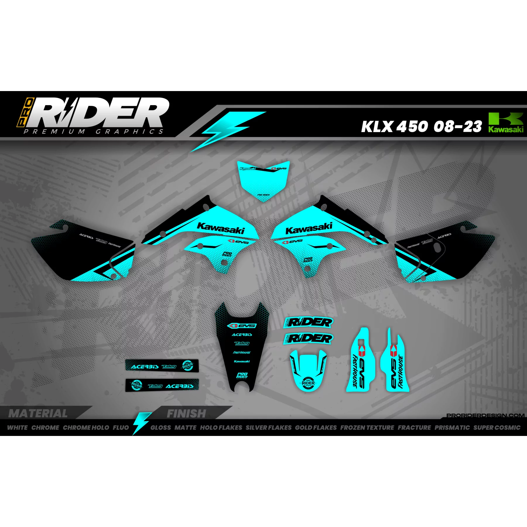 Kit adhesivos Motocross KAWASAKI EVS TEAL  - KIT ADHESIVOS MOTOCROSS KAWASAKI