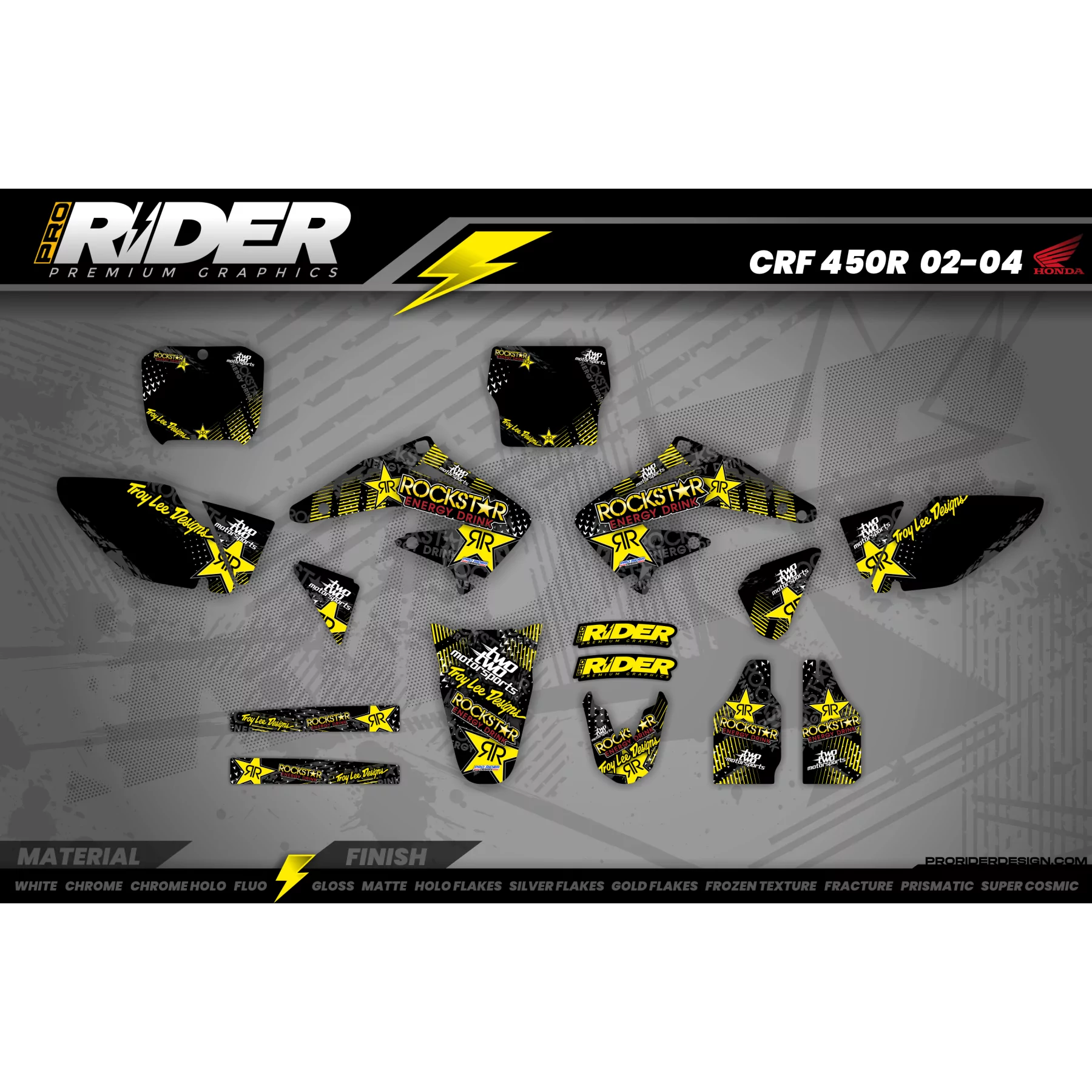 Kit adesivos MOTOCROSS ROCKSTAR ENERGY amarelo (ref:prda16d) - KIT ADESIVOS MOTOCROSS ENDURO