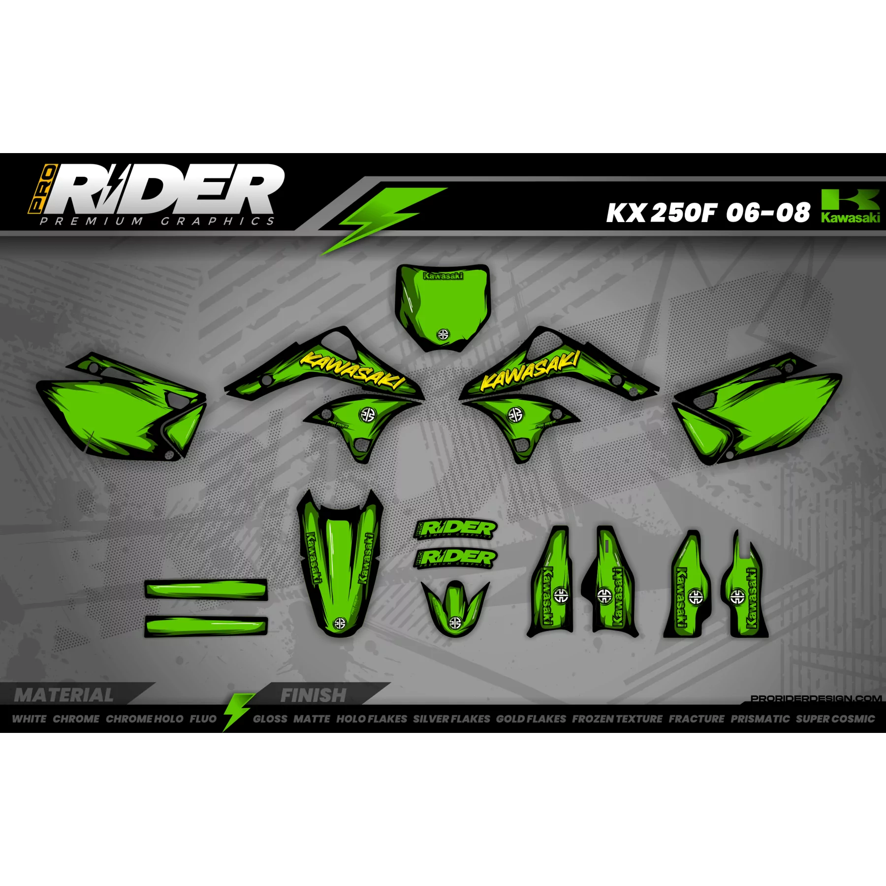 Dekor Motocross KAWASAKI CARTOON MANGA BRUSH BLACK/GREEN - MOTOCROSS DEKOR KAWASAKI