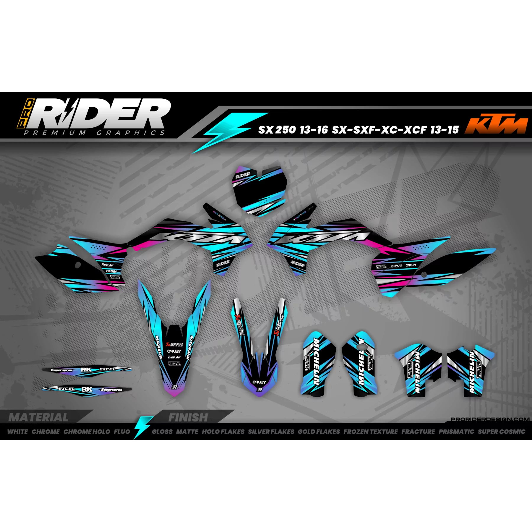 Stickerset MOTOCROSS KTM BLUE LUMEN - STICKERSET MOTOR KTM