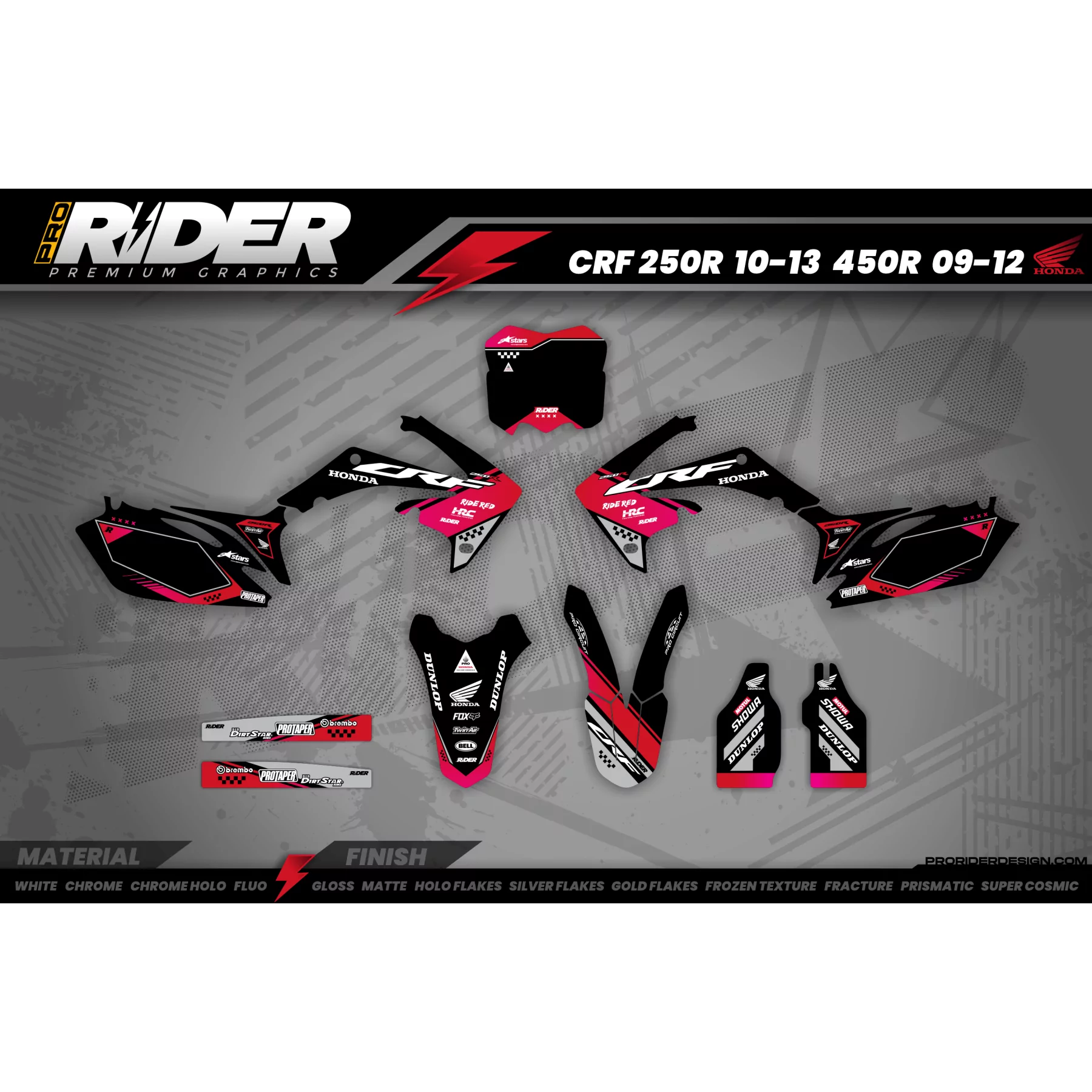 KIT ADESIVOS MOTOCROSS HONDA BLACK PERFORMANCE - KIT ADESIVOS MOTO HONDA