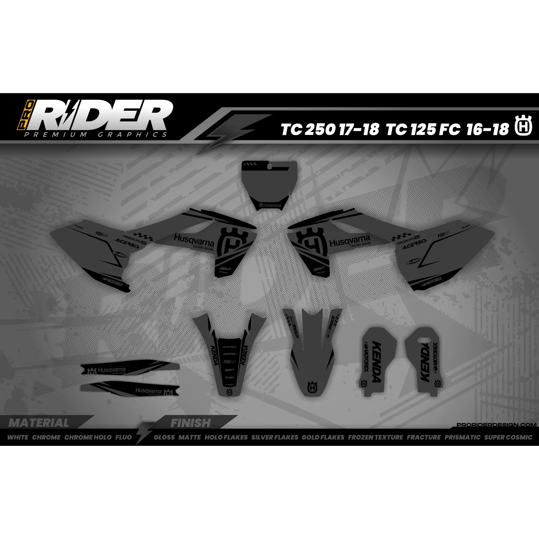 Kit adhesivos TC-FC-TE-FE... HUSQVARNA | ORIGINE GREY  - Kit adhesivos HUSQVARNA MOTOCROSS / ENDURO