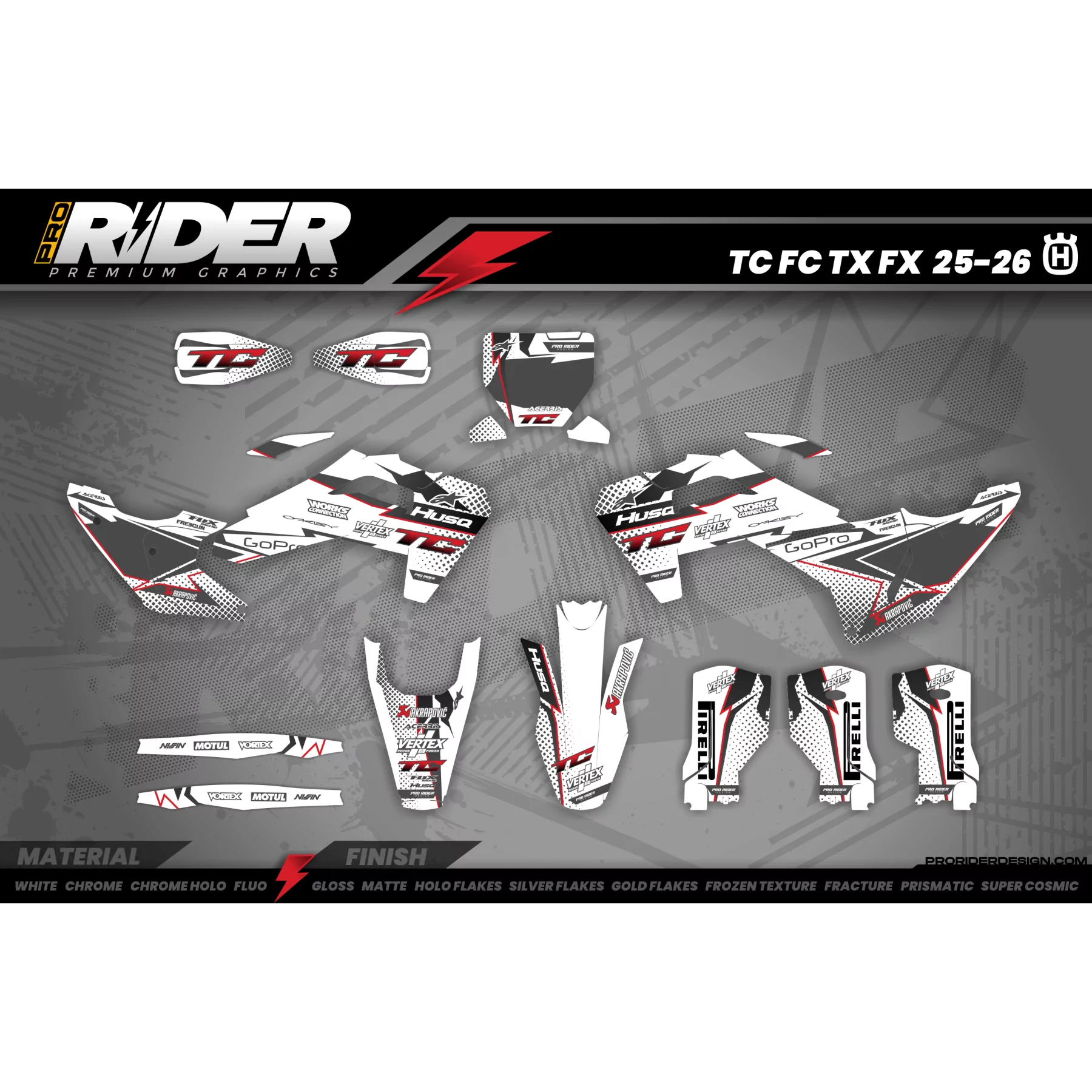 Kit adesivos Motocross HUSQVARNA VERTEX WHITE - KIT ADESIVOS HUSQVARNA MOTOCROSS / ENDURO