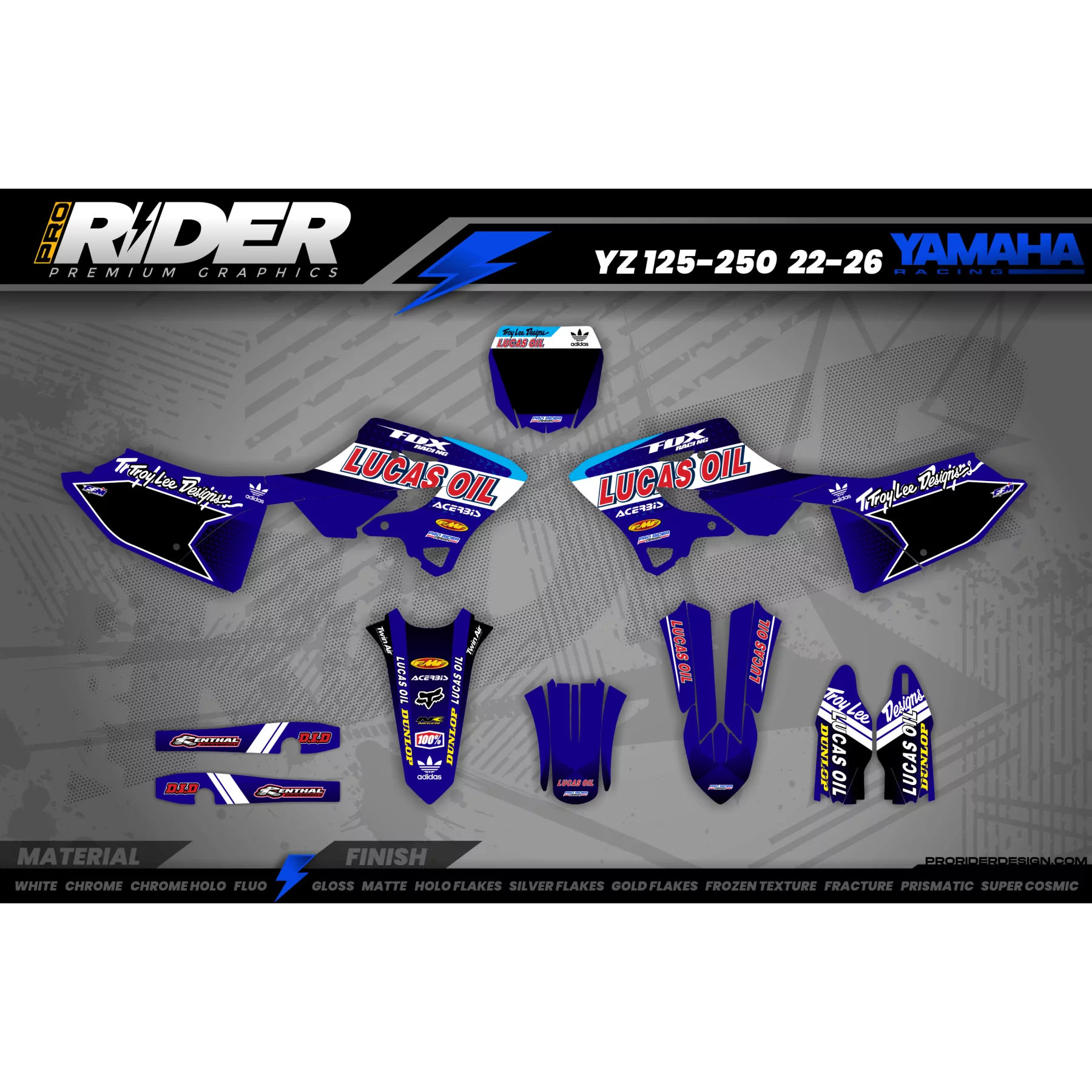 Kit adesivos MOTOCROSS PERSO LUCAS OIL azul (ref:prda23e) - KIT ADESIVOS MOTOCROSS ENDURO