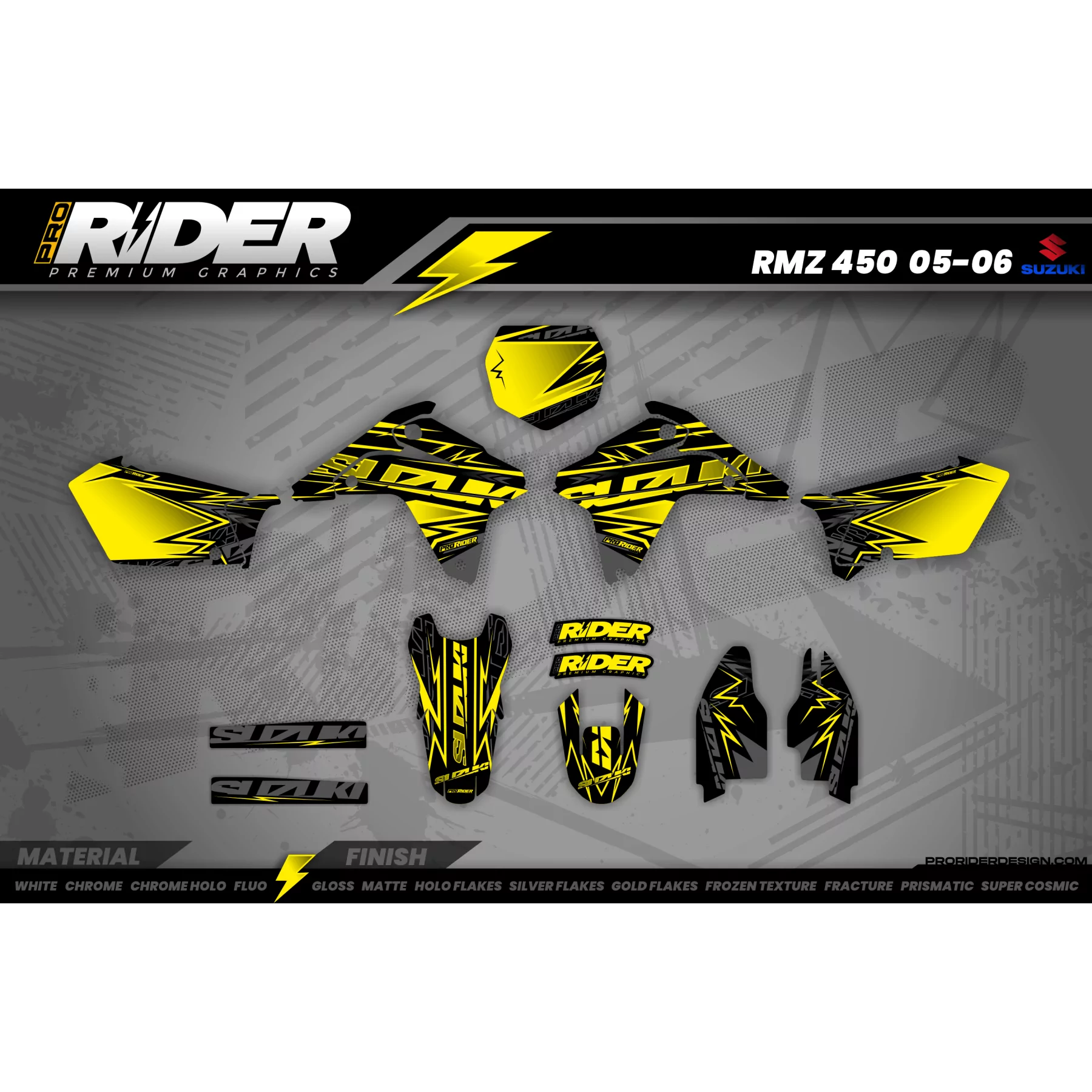 Kit Déco SUZUKI RMZ Motocross "Yellow Bold Effect" - Kit Perso ProRiderDesign