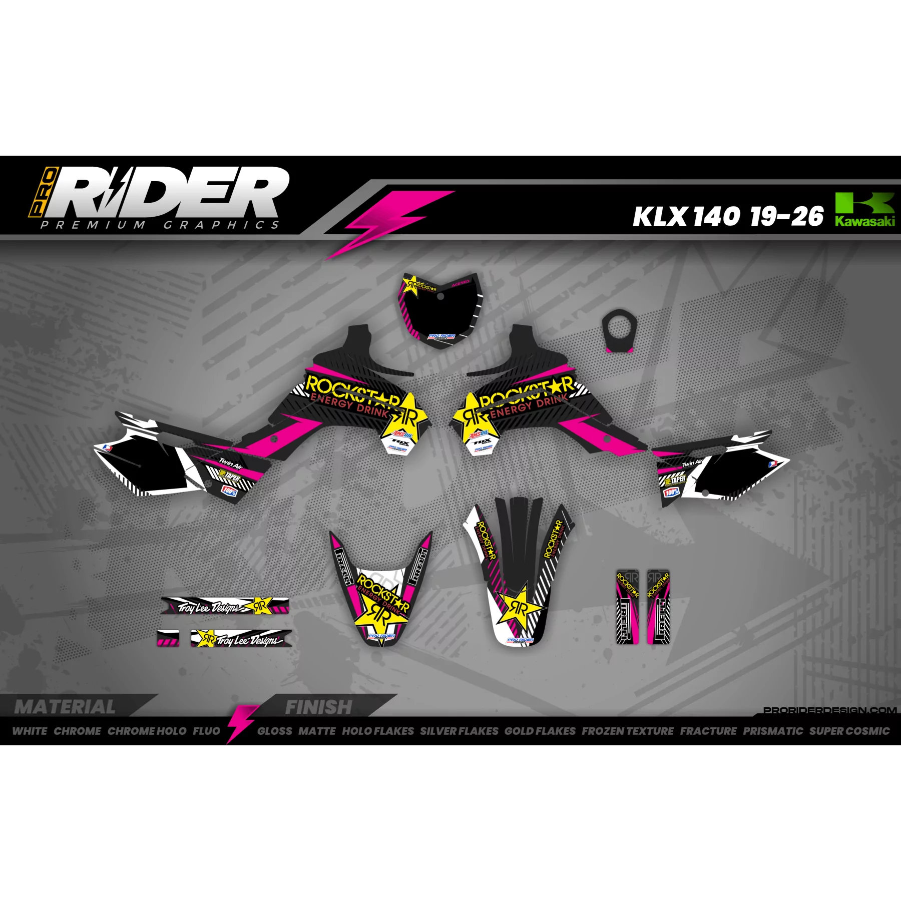 STICKERSET MOTOCROSS PERSO ROCKSTAR Limited Edition roze (ref:prda19f) - Stickerset MOTOCROSS ENDURO