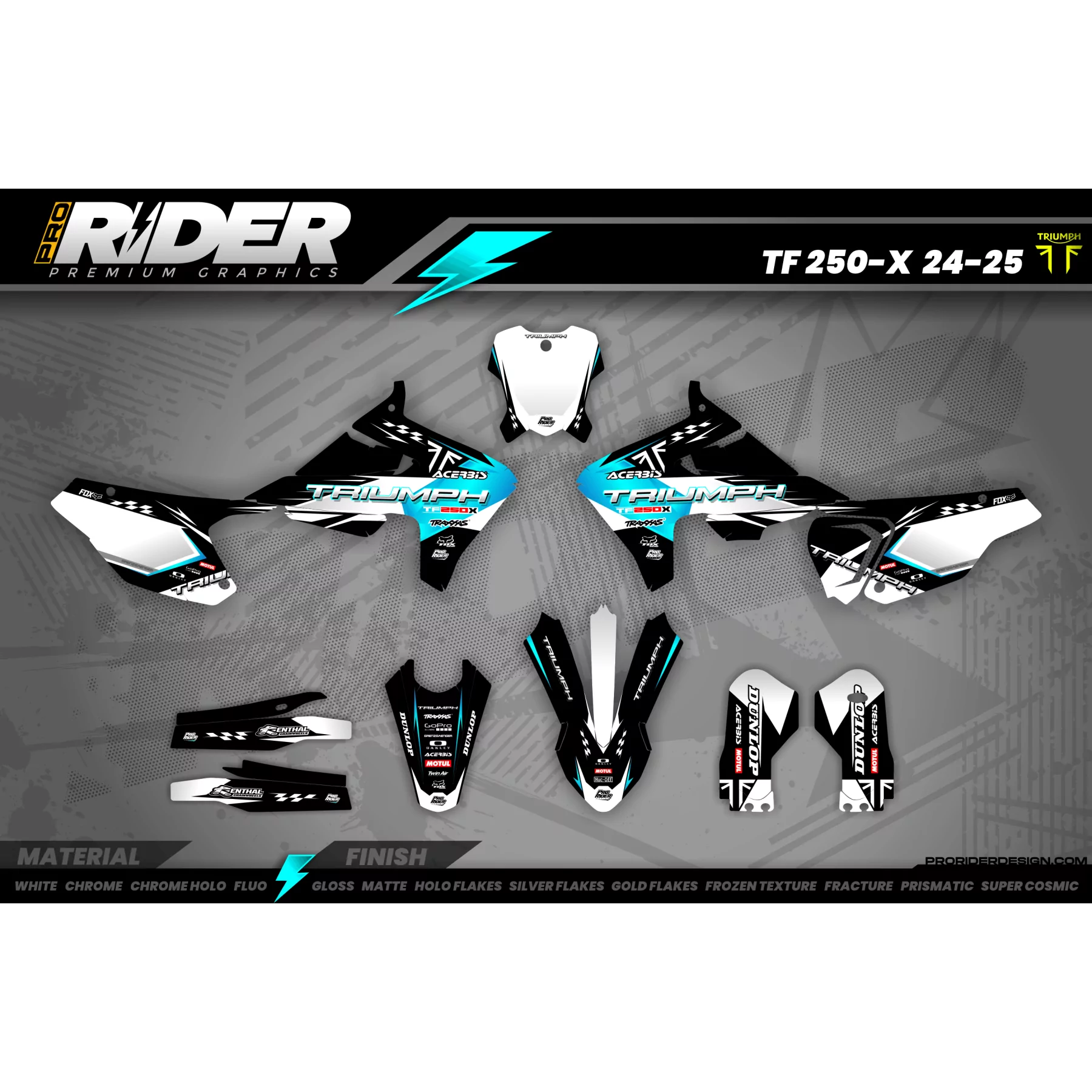 Kit adesivos motocross TRIUMPH Racer Edition | TEAL WHITE LINES - Kit adesivos MOTOCROSS TRIUMPH
