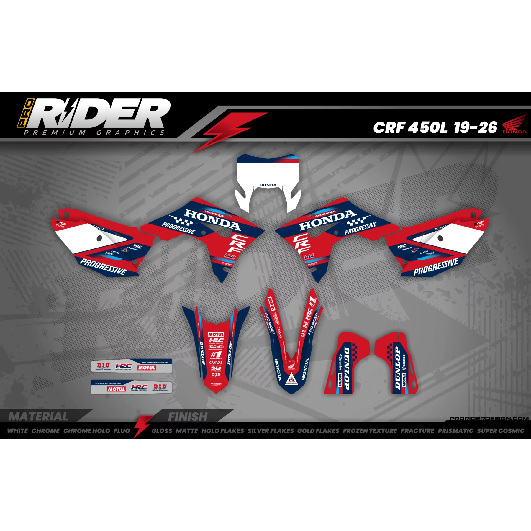 Kit adesivos Motocross HONDA TEAM HRC PROGRESSIVE | RED - KIT ADESIVOS MOTOCROSS ENDURO