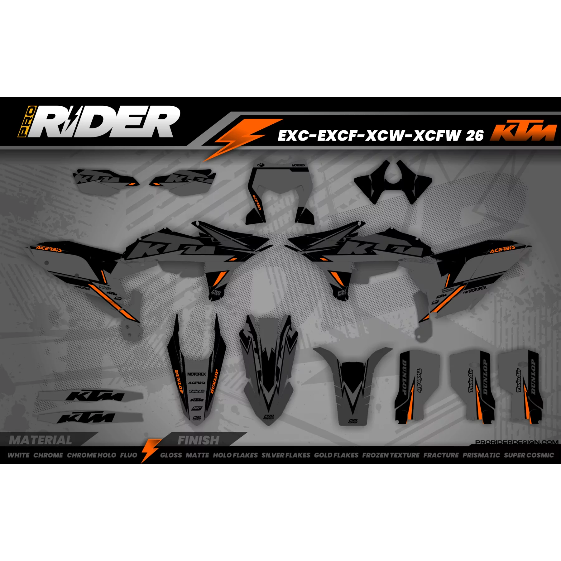 Kit adhesivos Motocross KTM acerbis acabado mate o brillante  - TODOS LOS MODELOS KITS adhesivos KTM