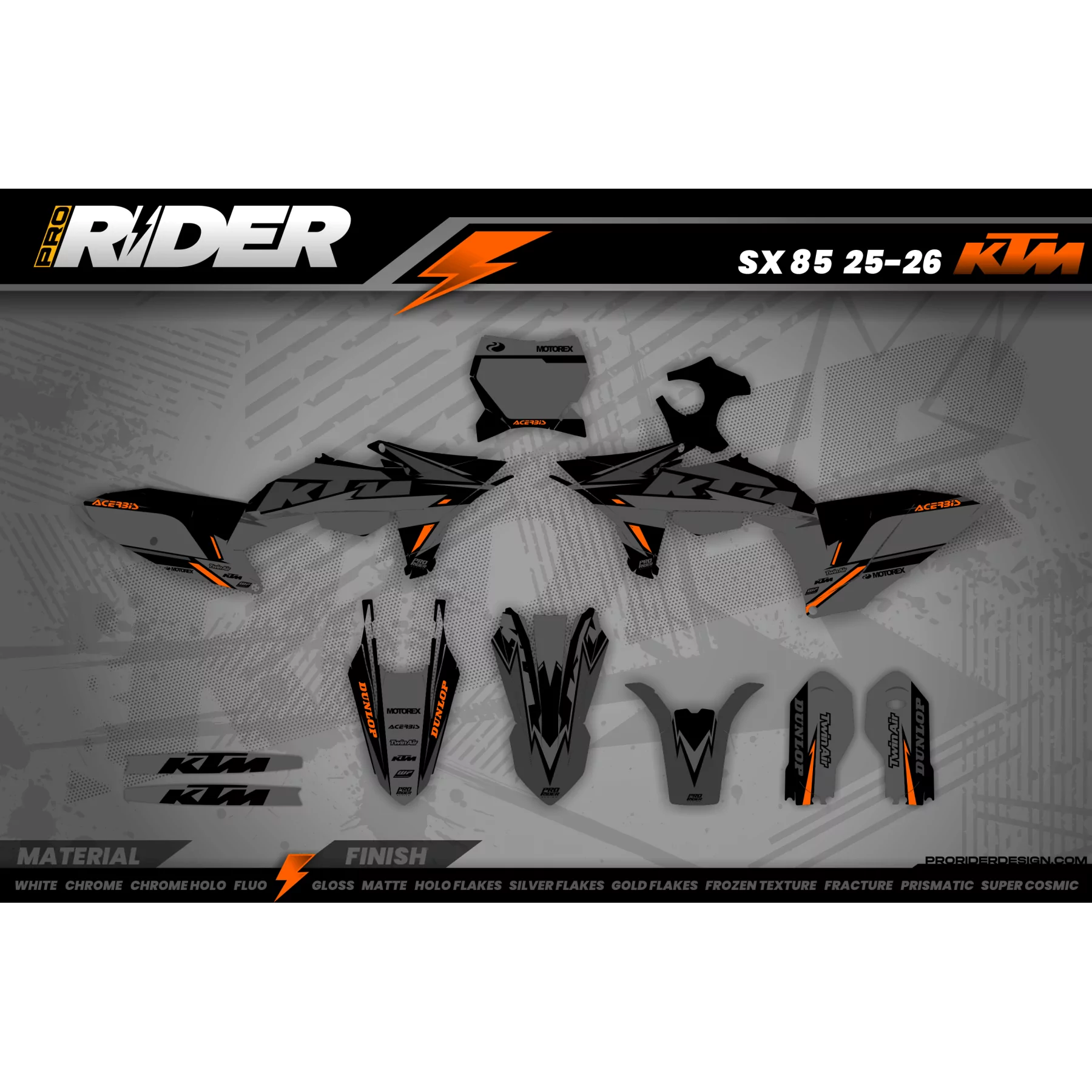 Kit adhesivos Motocross KTM acerbis acabado mate o brillante  - TODOS LOS MODELOS KITS adhesivos KTM