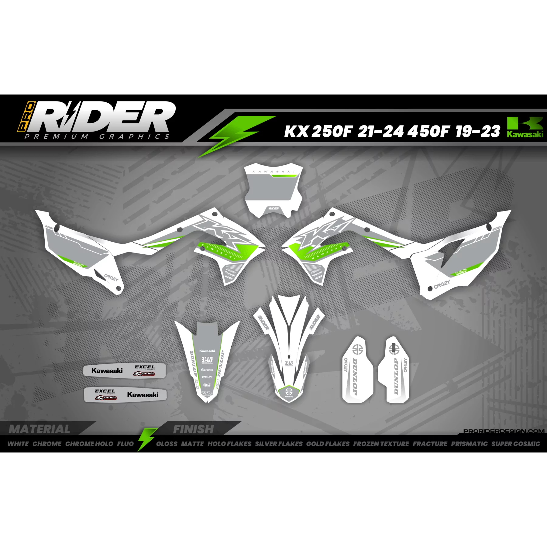 Kit adhesivos motocross KAWASAKI | Galax  - Kit adhesivos MOTO KAWASAKI