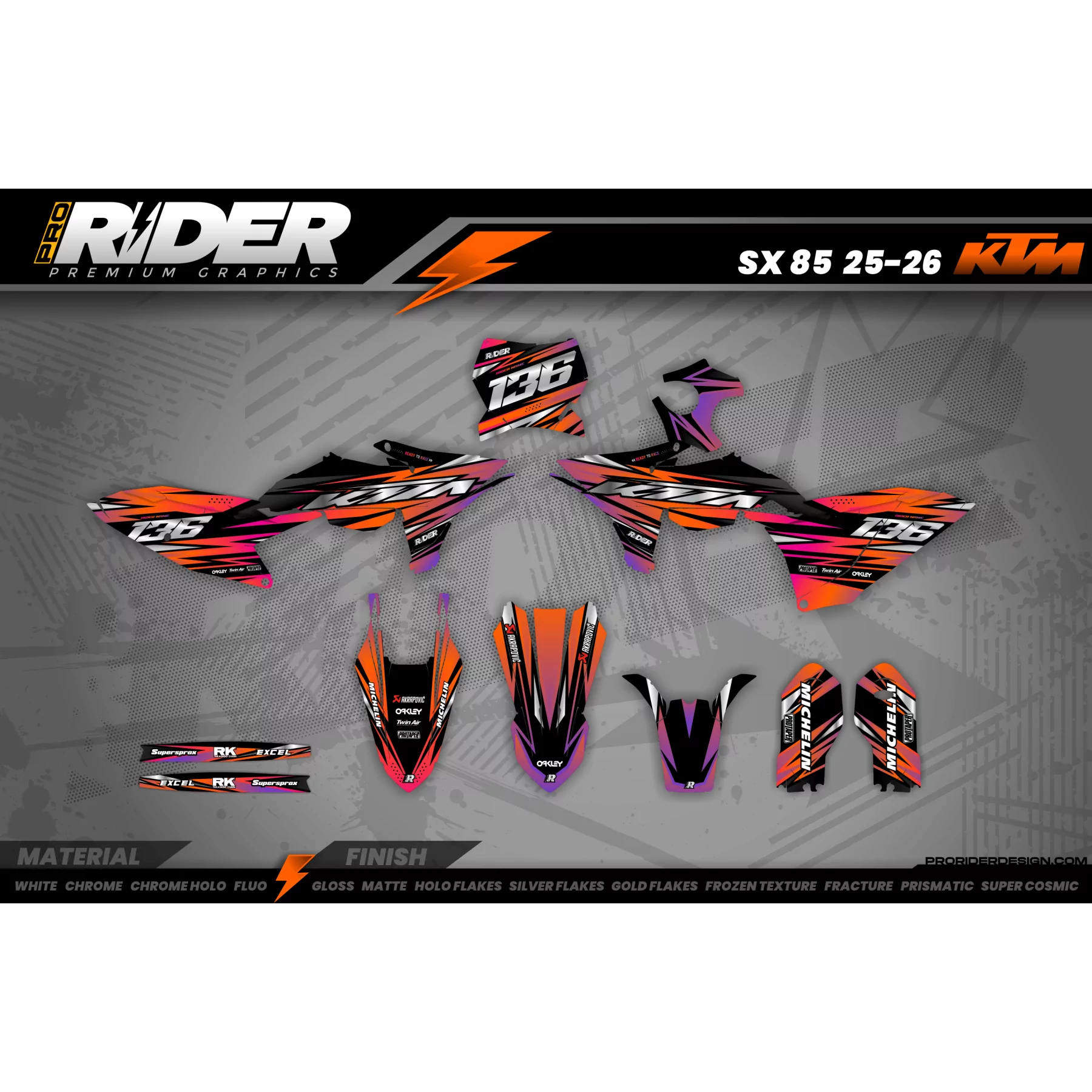Kit adesivos MOTOCROSS KTM ORANGE LUMEN - Kit adesivos MOTO KTM