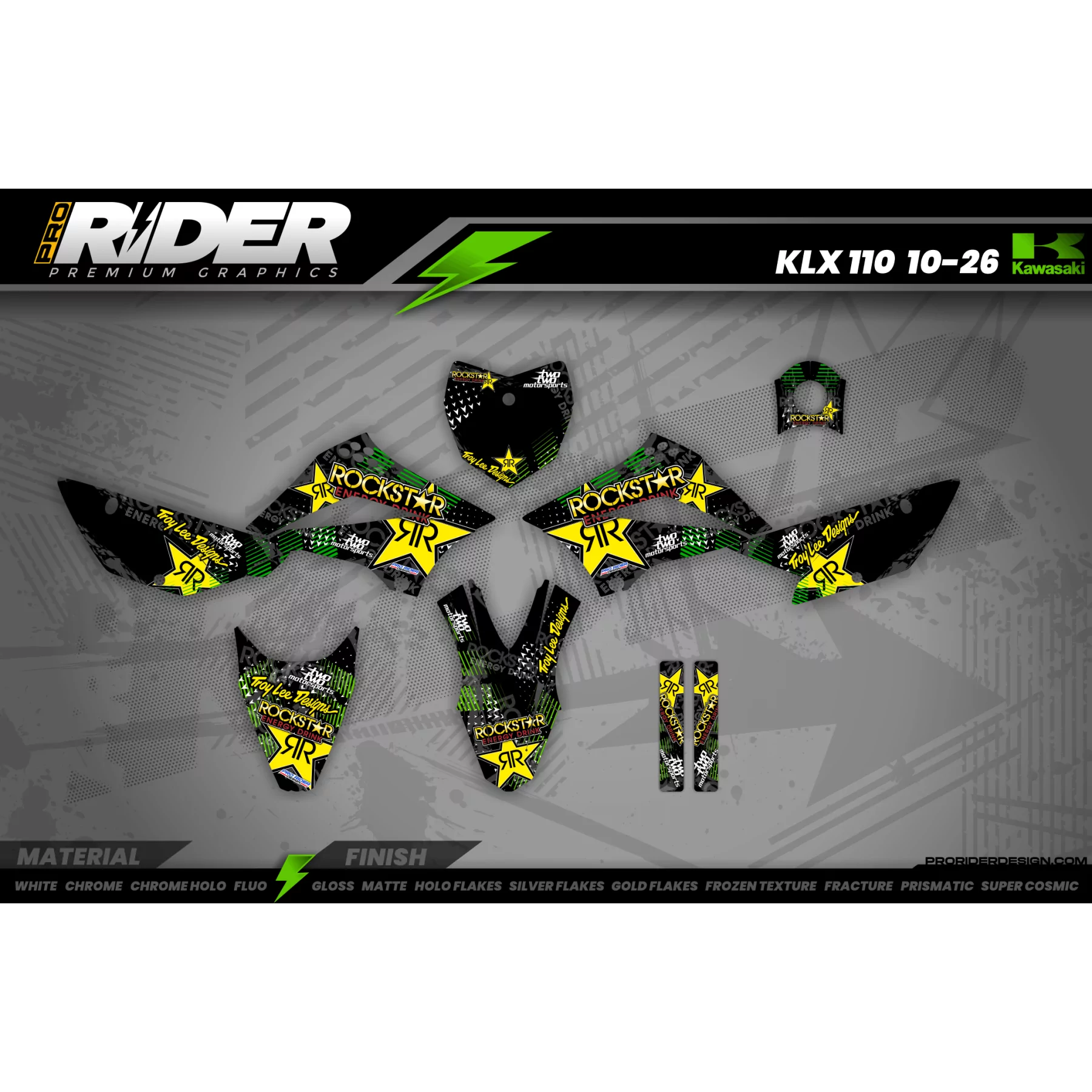 Kit adesivos MOTOCROSS PERSO ROCKSTAR ENERGY verde (ref:prda16b) - KIT ADESIVOS MOTOCROSS ENDURO