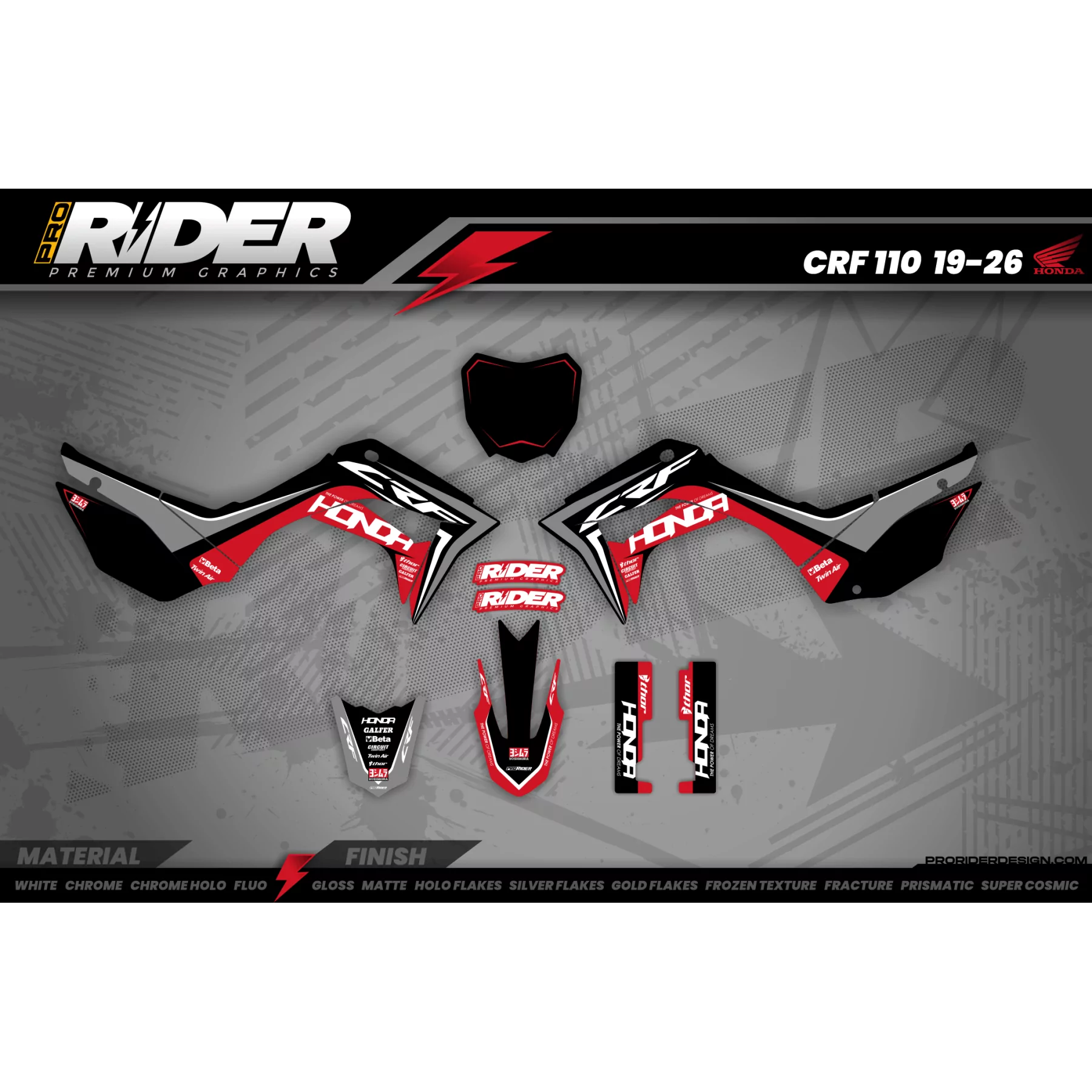 Stickerset Motocross HONDA BLACKUP RED TOUCH - Stickerset MOTOCROSS ENDURO