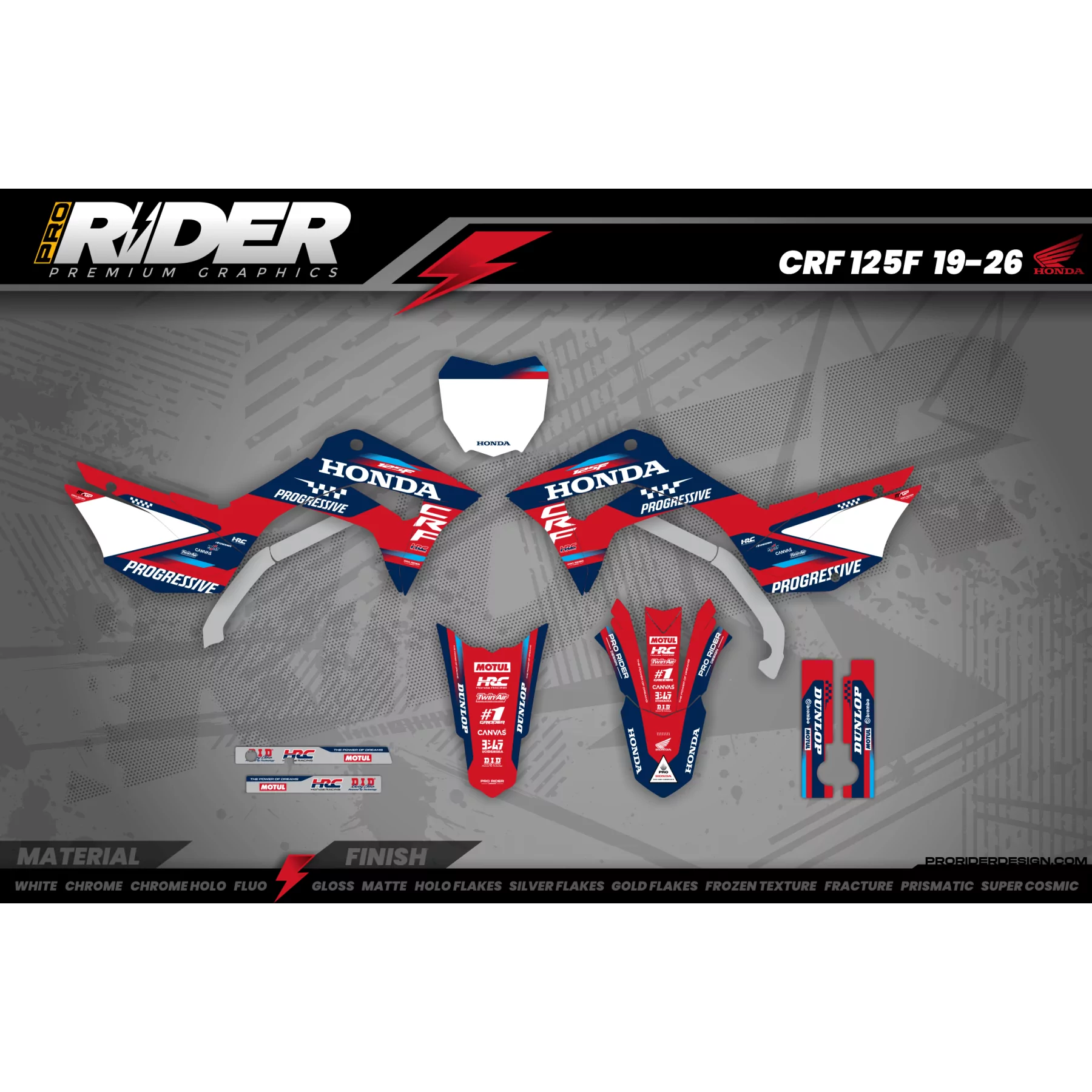 Kit adesivos Motocross HONDA TEAM HRC PROGRESSIVE | RED - KIT ADESIVOS MOTOCROSS ENDURO