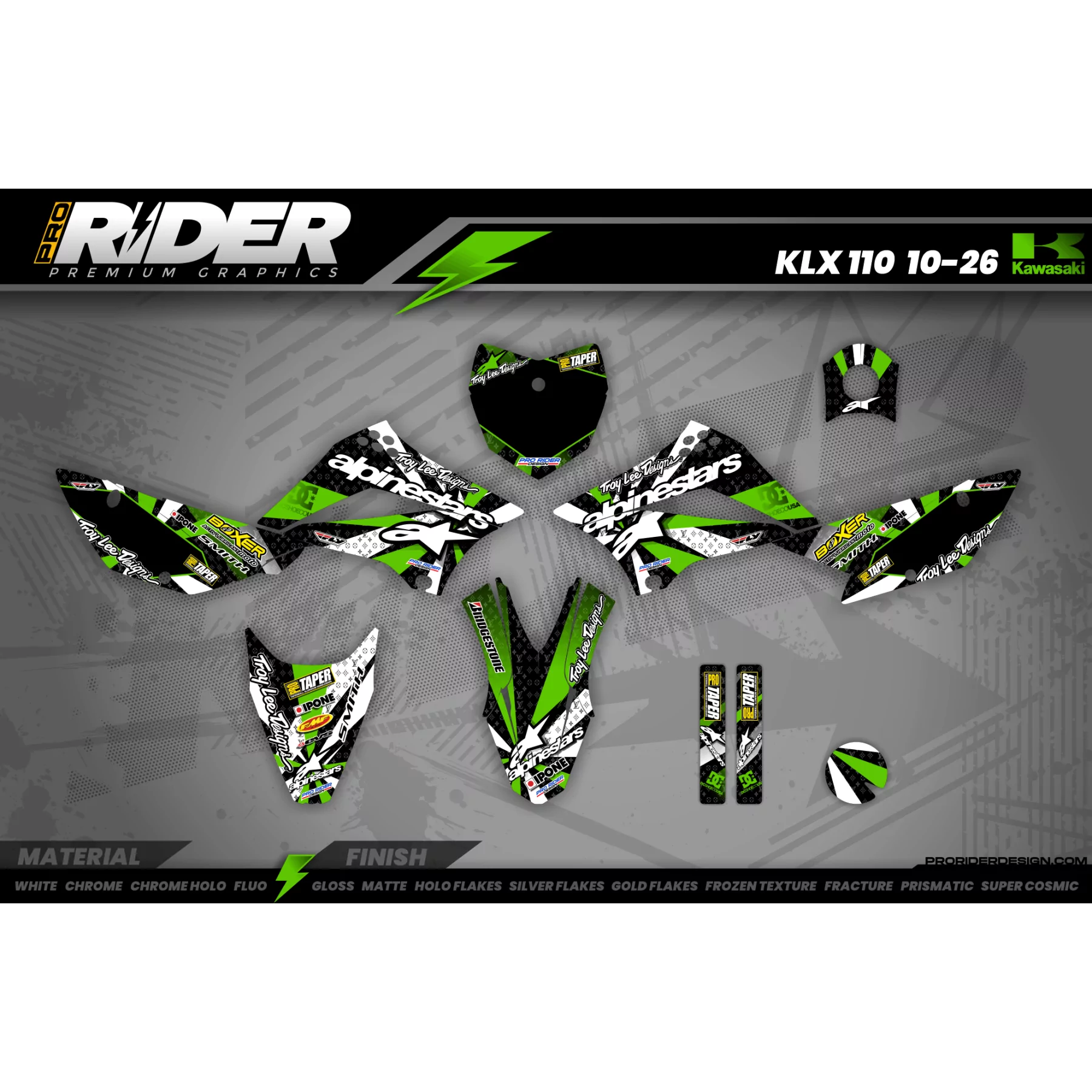 Kit adesivos MOTOCROSS ALPINESTARS verde (ref:prda4b) - KIT ADESIVOS MOTOCROSS KAWASAKI