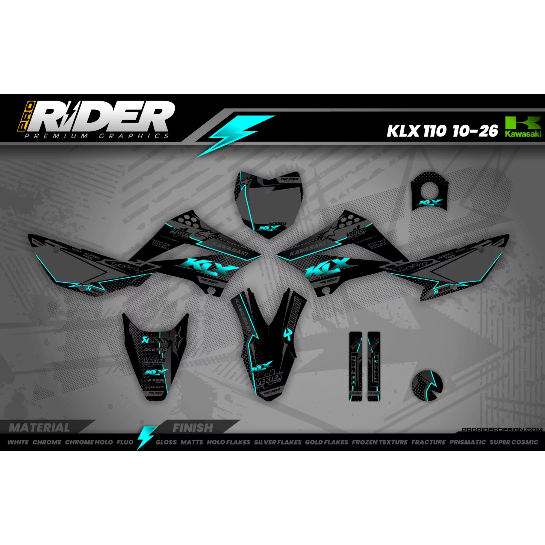 Dekor Motocross KAWASAKI TURQUOISE (REF:PRDA39B2) - MOTOCROSS DEKOR KAWASAKI