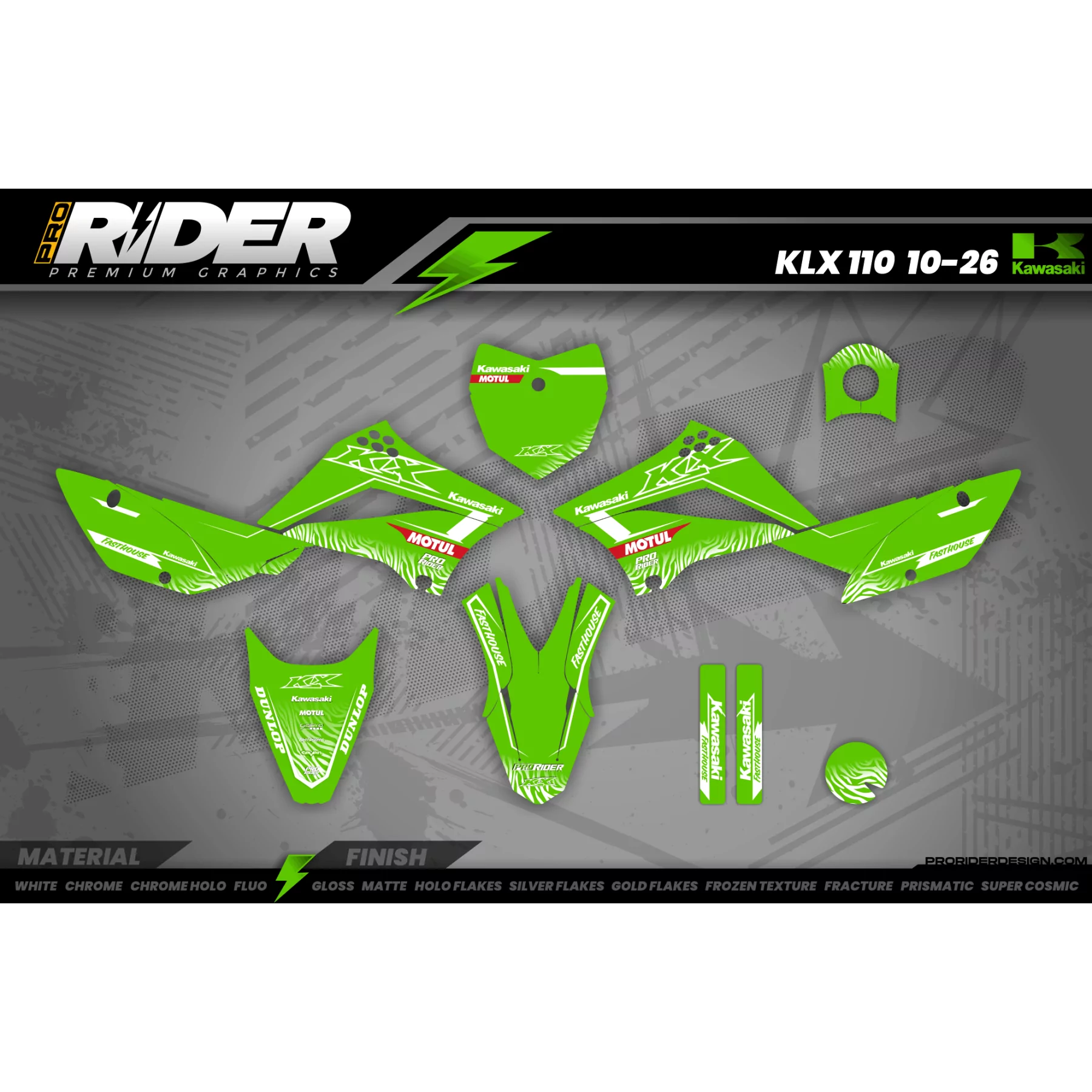 Stickerset Motocross KAWASAKI MOTUL GREEN/WHITE - STICKERSET MOTOCROSS KAWASAKI
