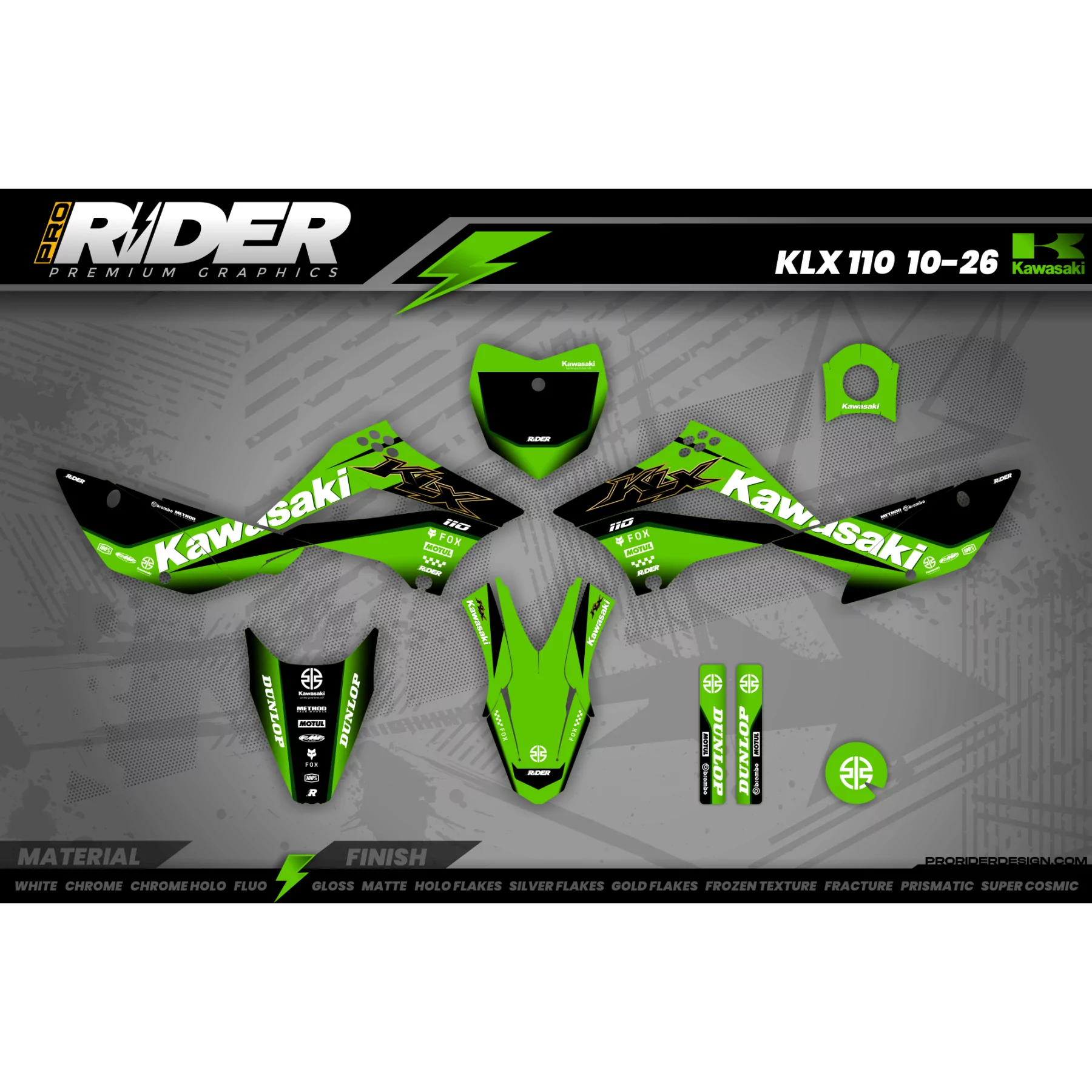 STICKERSET MOTOCROSS KAWASAKI GREEN CORE - STICKERSET MOTO KAWASAKI