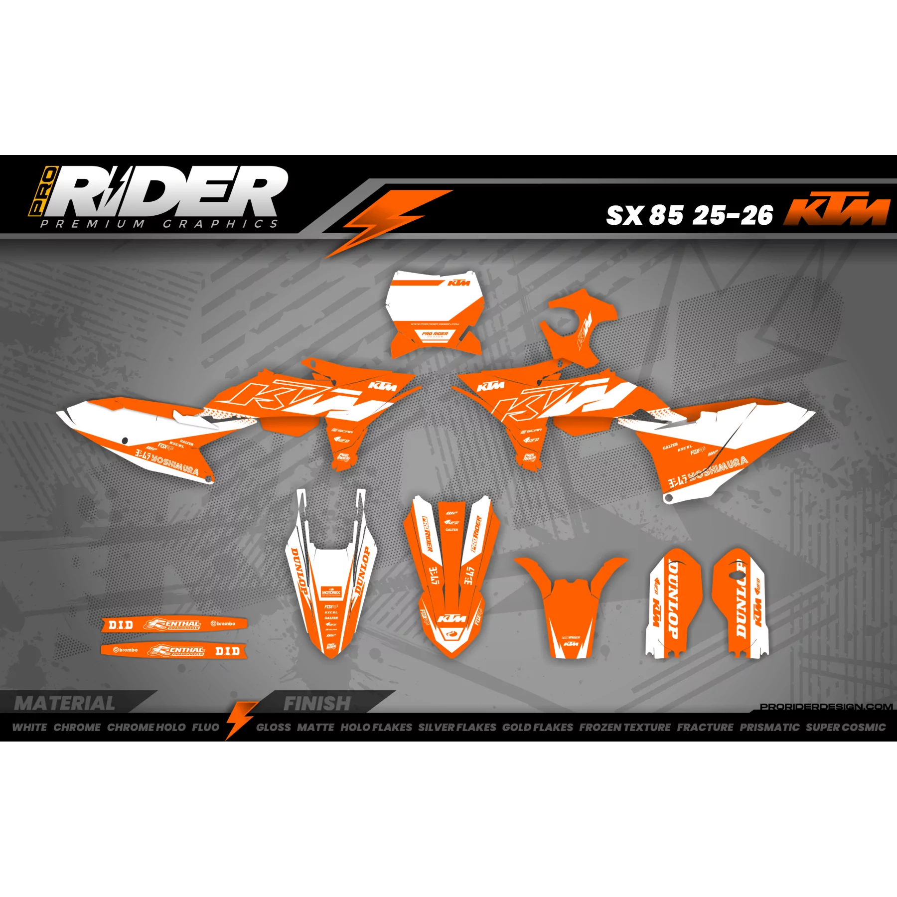 Kit déco Motocross KTM SX SXF EXC- ORANGE VORTEX - KIT DECO MOTOCRO...