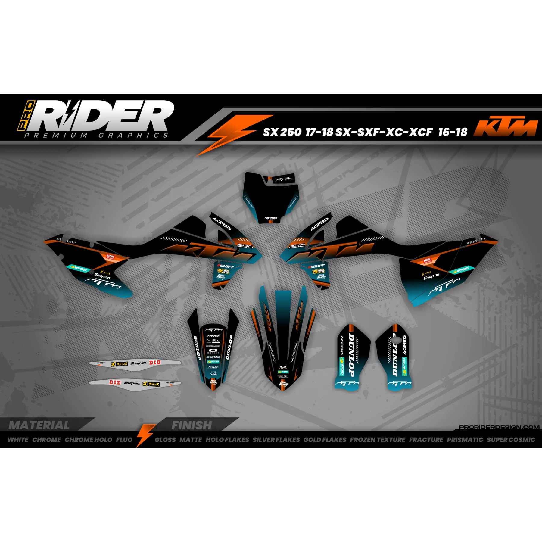 Kit adesivos Motocross KTM SX SXF EXC | Shadow Edition | Black orange dark teal - TODOS OS MODELOS KITS ADESIVOS KTM