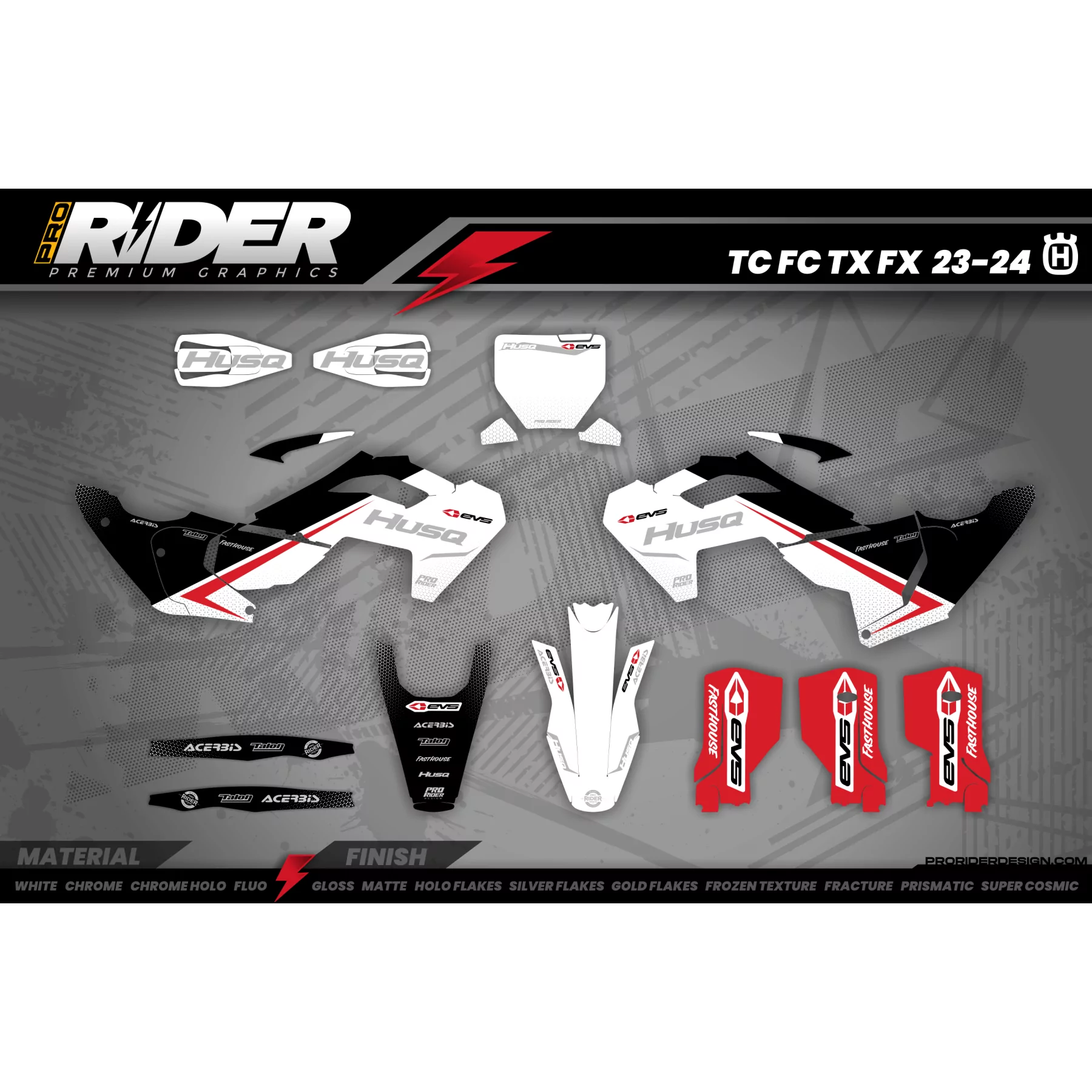 Stickerset Motocross HUSQVARNA EVS BLACK AND WHITE - STICKERSET HUSQVARNA MOTOCROSS / ENDURO