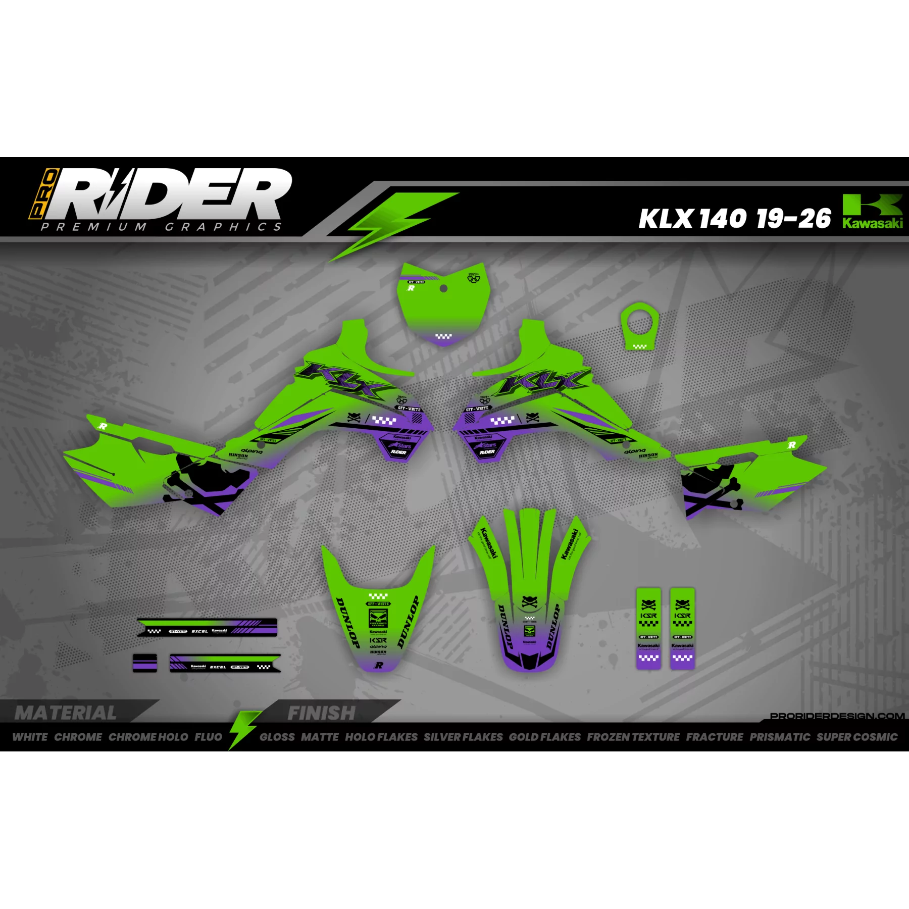 Kit Déco Motocross Kawasaki OFF WHITE HyperGreen