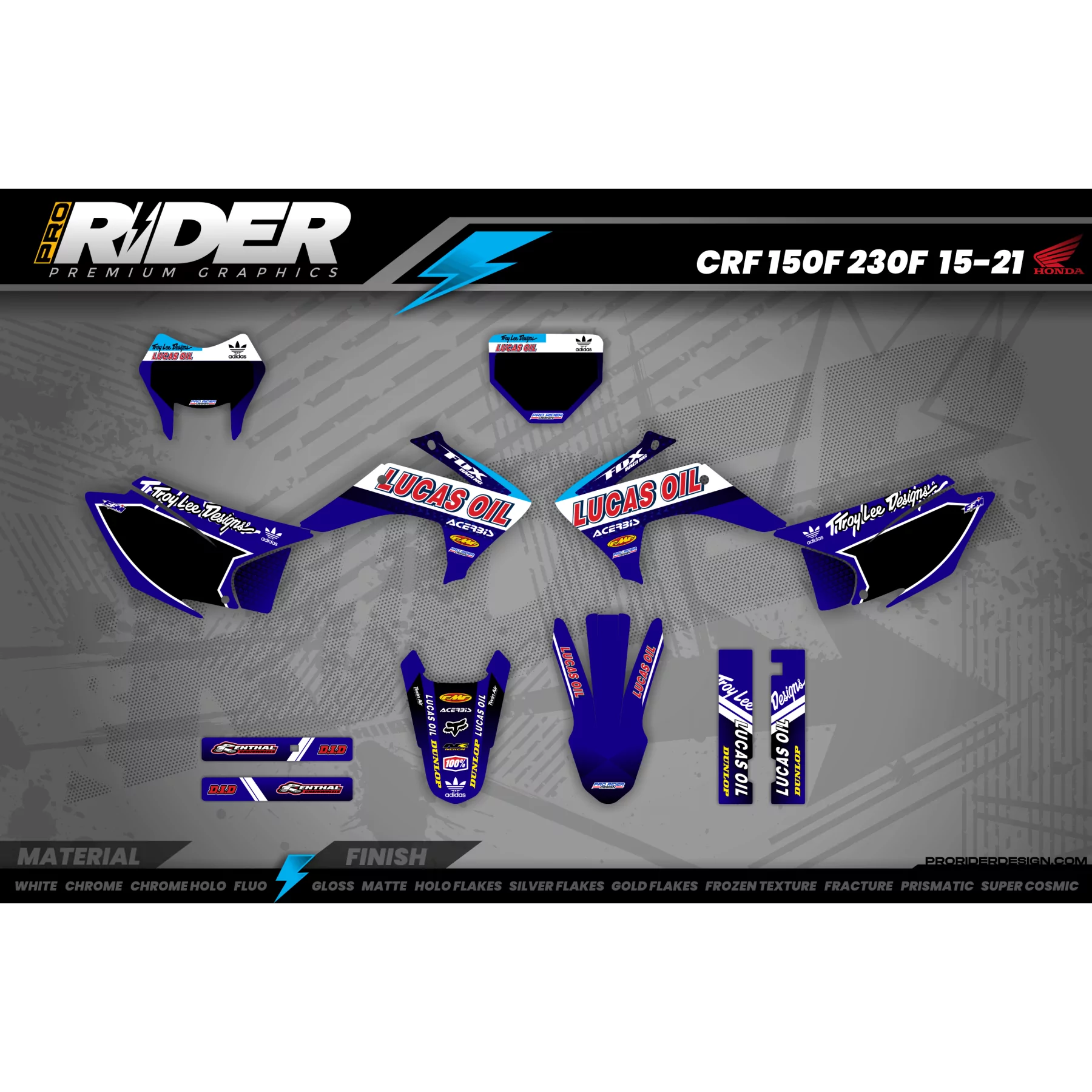 Kit adesivos MOTOCROSS PERSO LUCAS OIL azul (ref:prda23e) - KIT ADESIVOS MOTOCROSS ENDURO