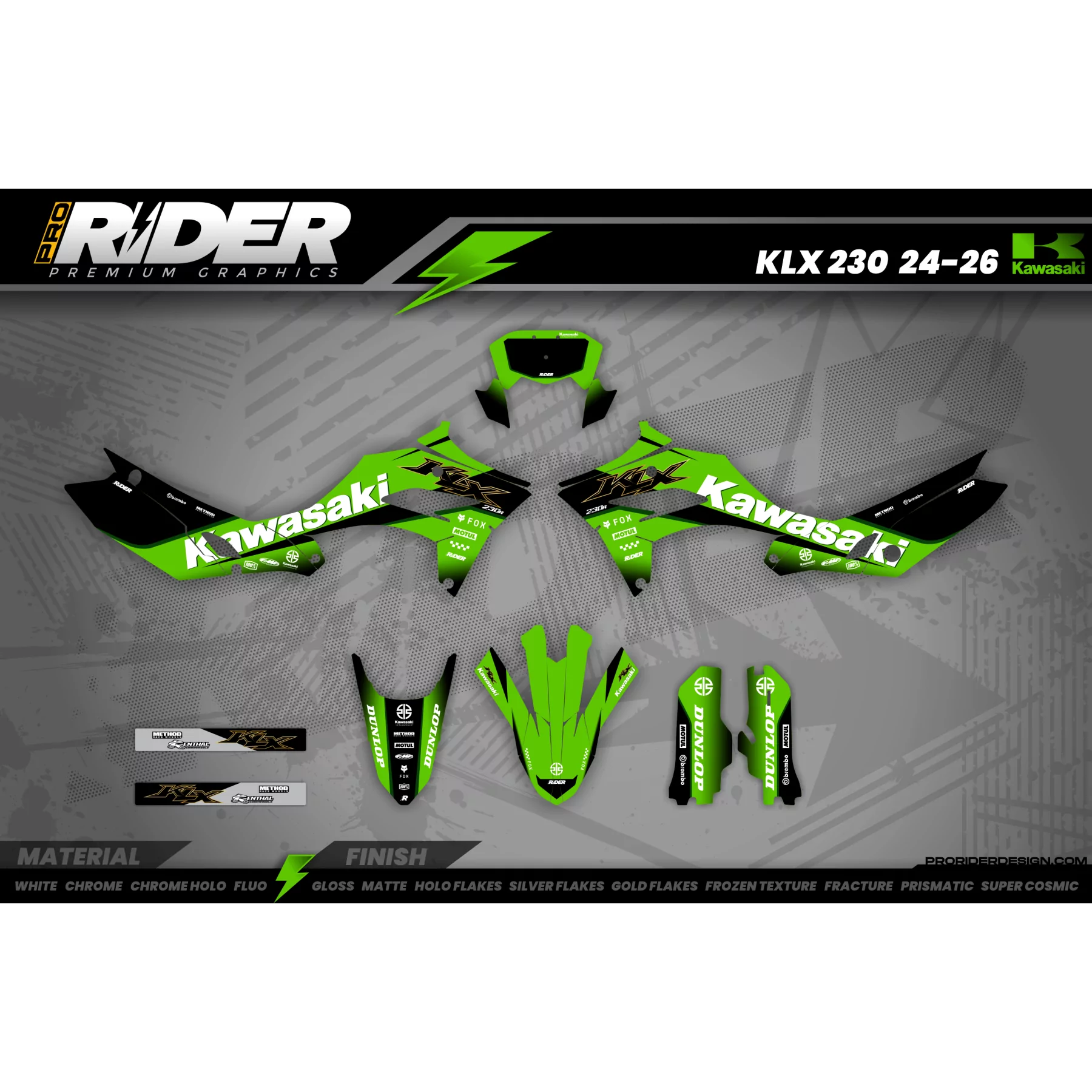 Kit adesivos Motocross KAWASAKI GREEN CORE - KIT ADESIVOS MOTO KAWASAKI