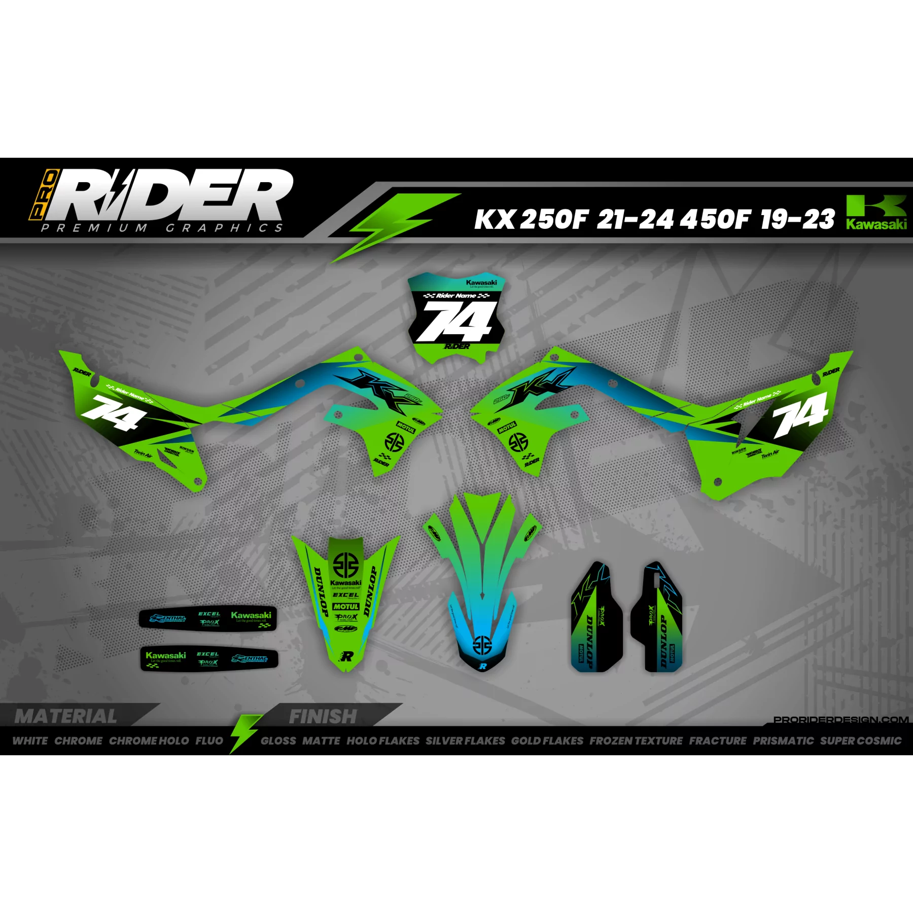 STICKERSET MOTOCROSS KAWASAKI RACESPEC GREEN - STICKERSET MOTO KAWASAKI
