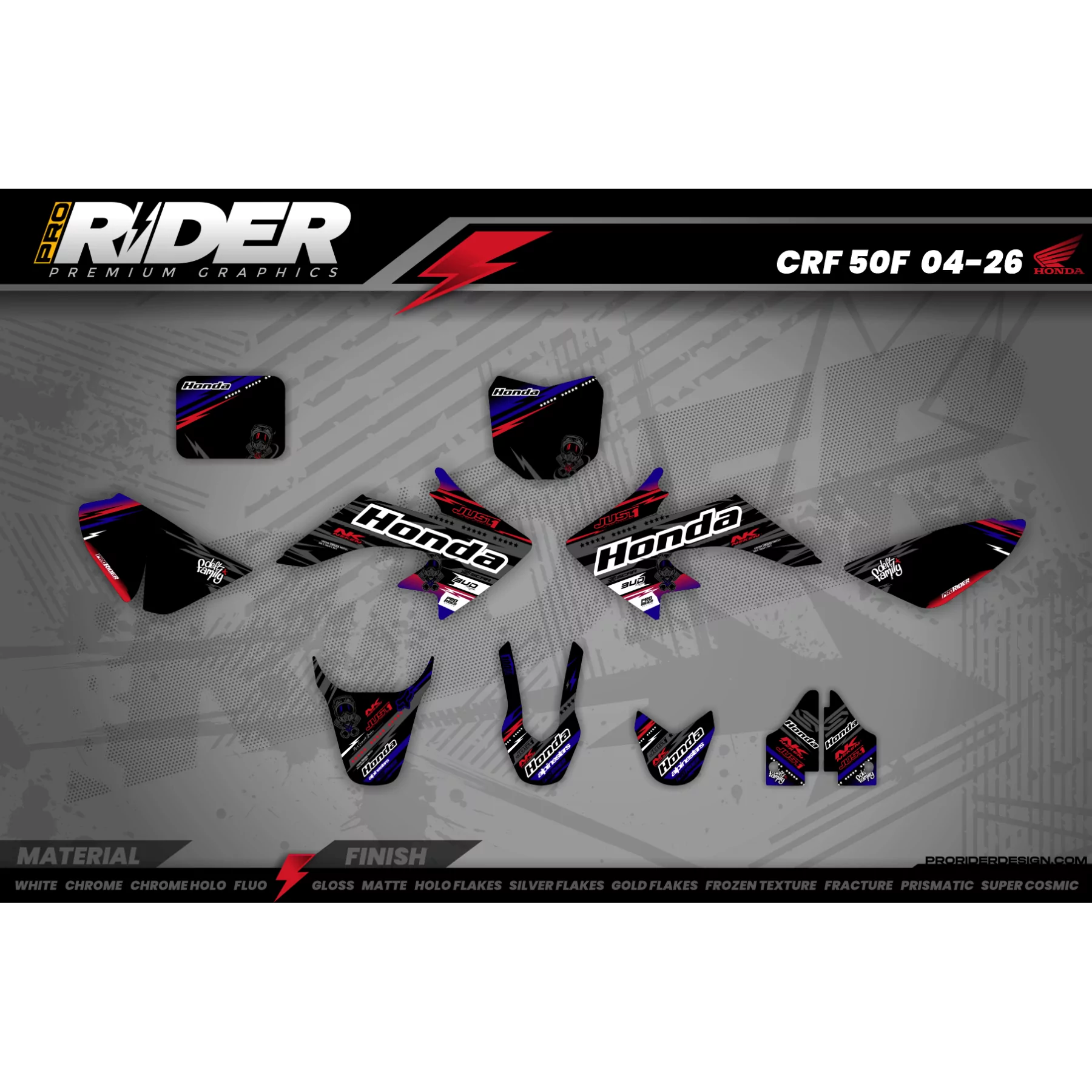 Kit adesivos Motocross HONDA JUST1 BLACK - KIT ADESIVOS MOTOCROSS ENDURO
