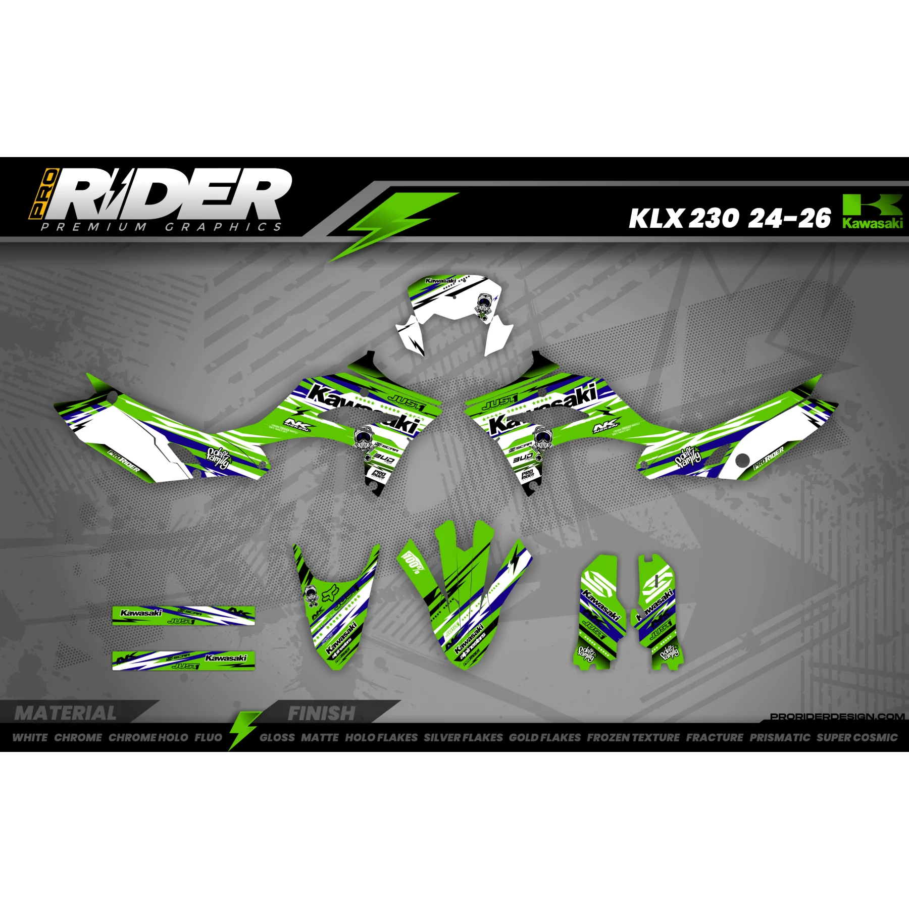 Kit adesivos Motocross KAWASAKI JUST1 BLUE - Kit adesivos QUAD KAWASAKI
