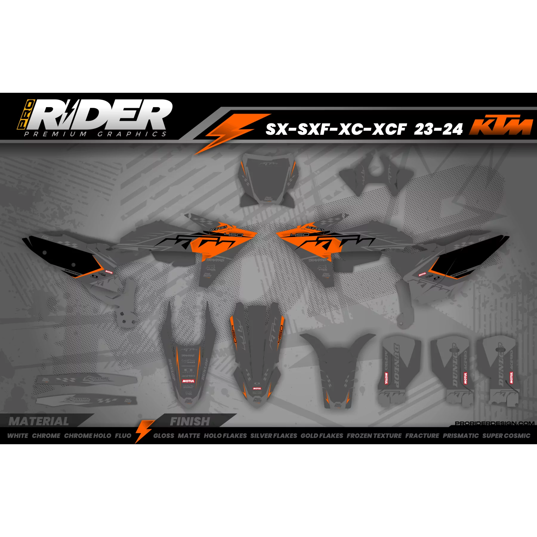 Kit déco Motocross KTM SX SXF EXC | ProLine Grey/orange - KIT DECO ...