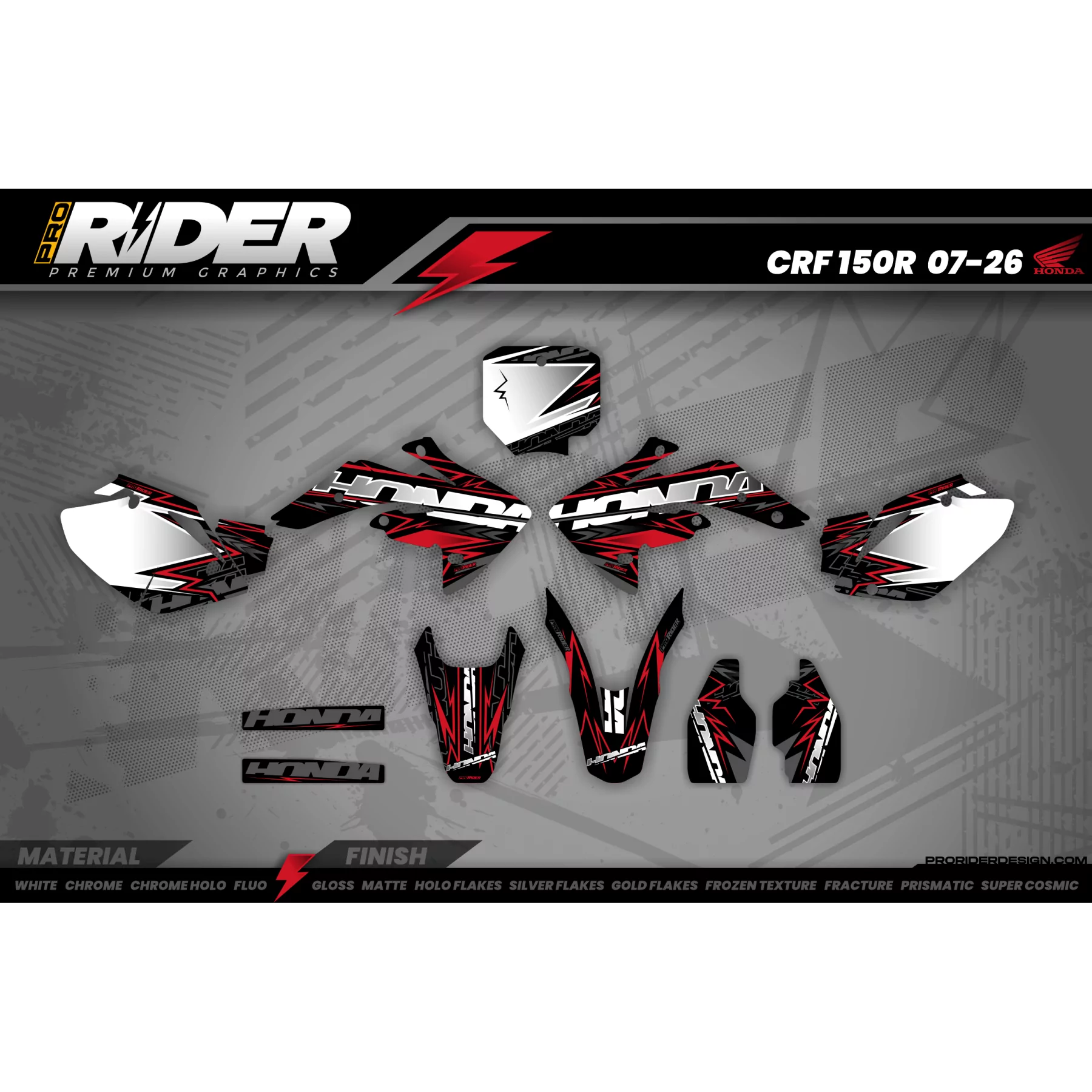 KIT ADESIVOS MOTOCROSS HONDA W-RED BOLD EFFECT - KIT ADESIVOS MOTO HONDA