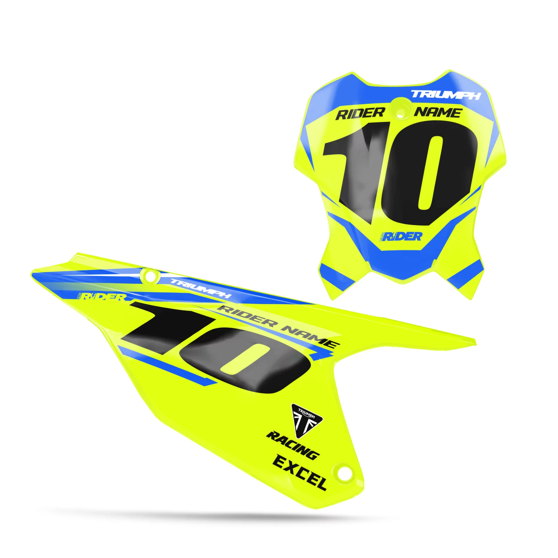 STICKERSET NUMMERPLAATACHTERGRONDEN TRIUMPH Traker geel-blauw